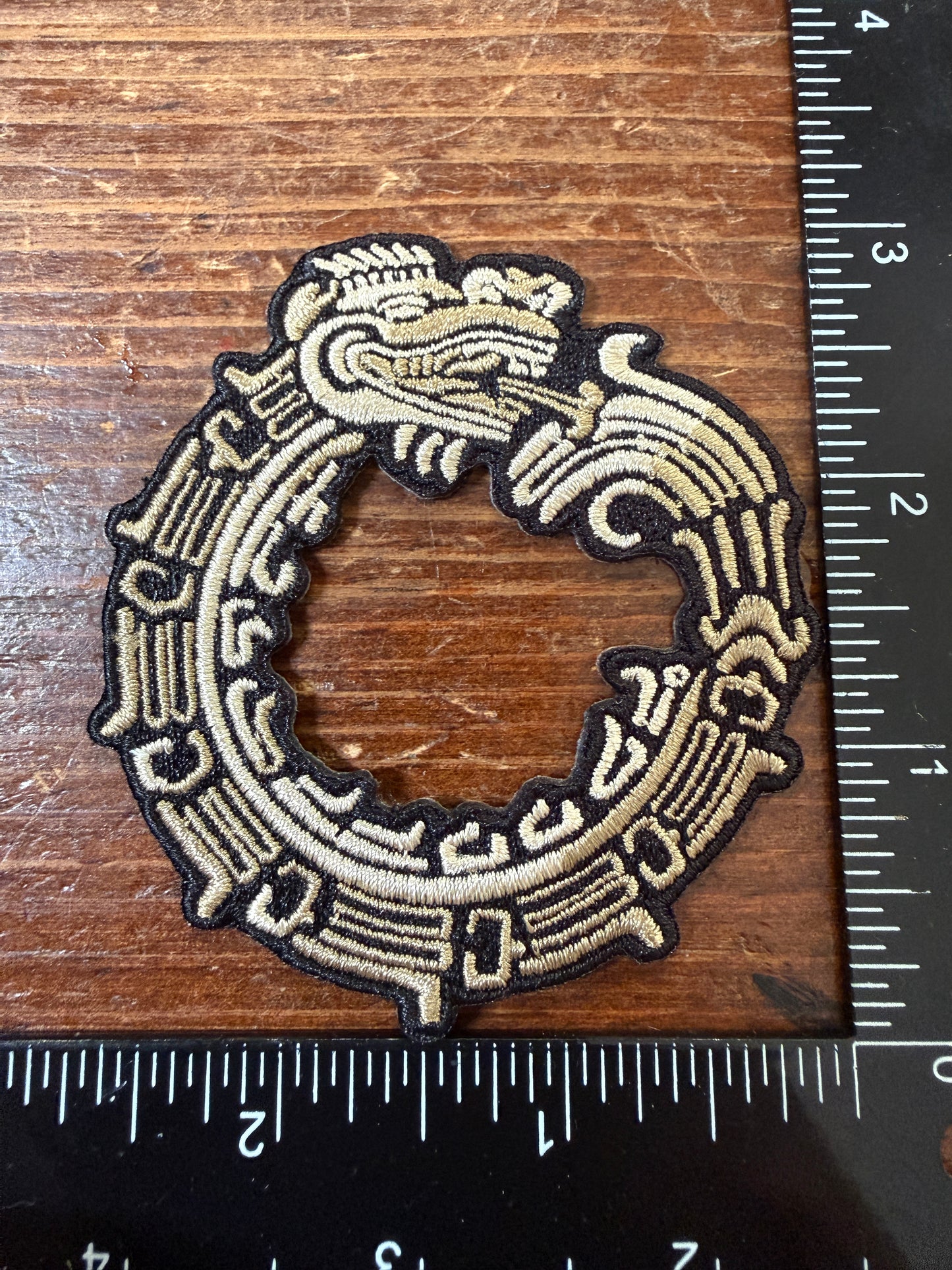 Small Quetzalcoatl the Feathered Serpent Aztec God Patch, Golden, Mexica, 3", patches (#42)