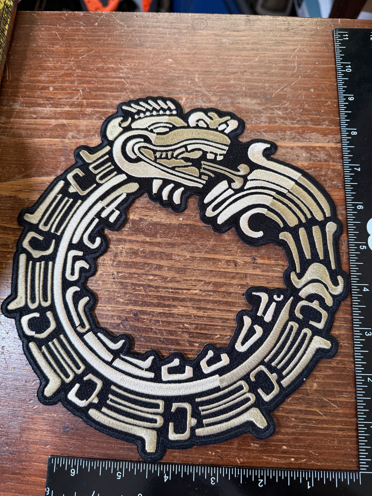 Large Golden Quetzalcoatl Patch, 9", Aztec Mexica, Mayan Kukulkan, Dragon #42