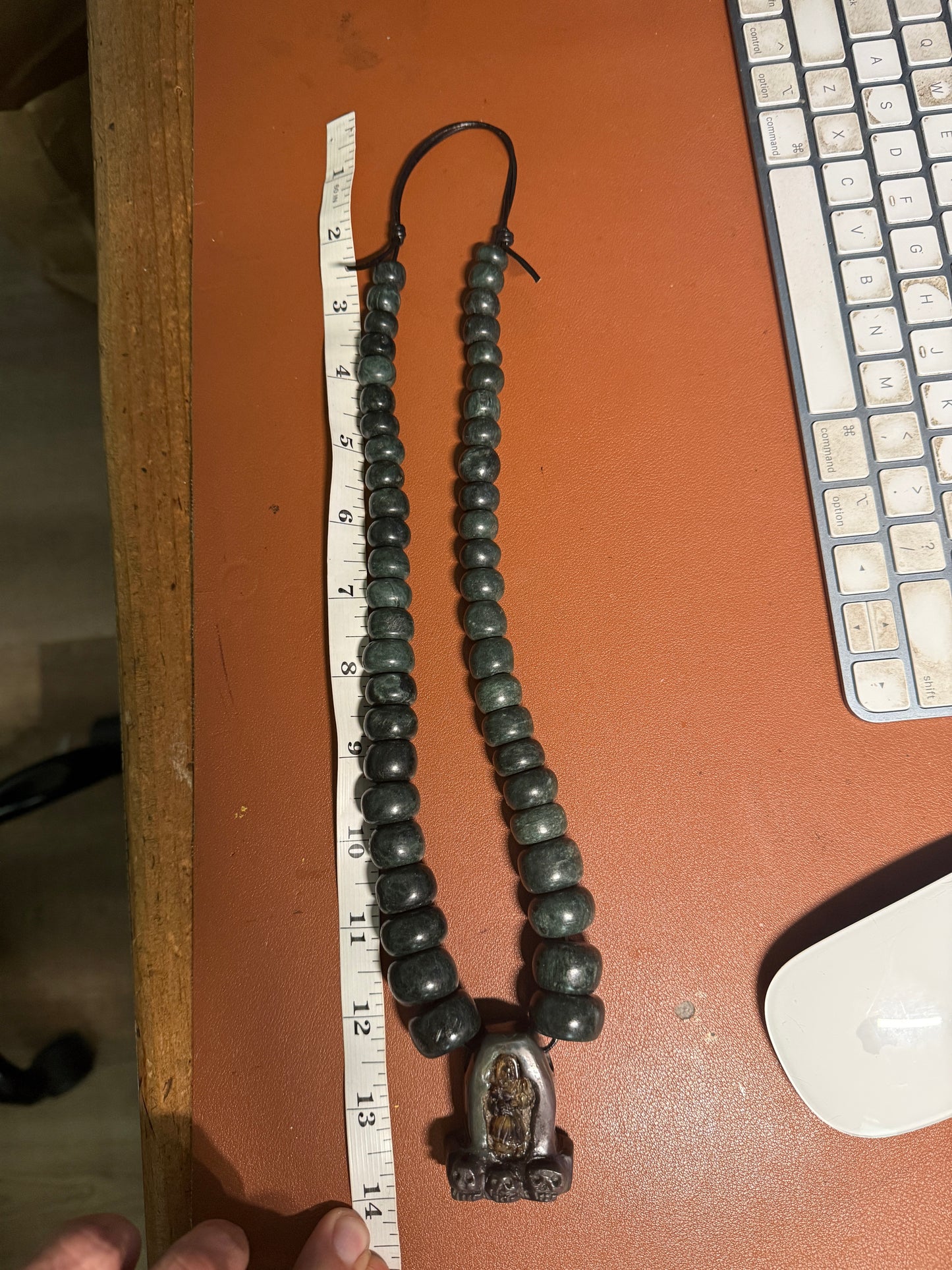 Aztec Santo Muerte Mictlantecuhtli Necklace, Rainbow Obsidian, Marble, Amber, #H
