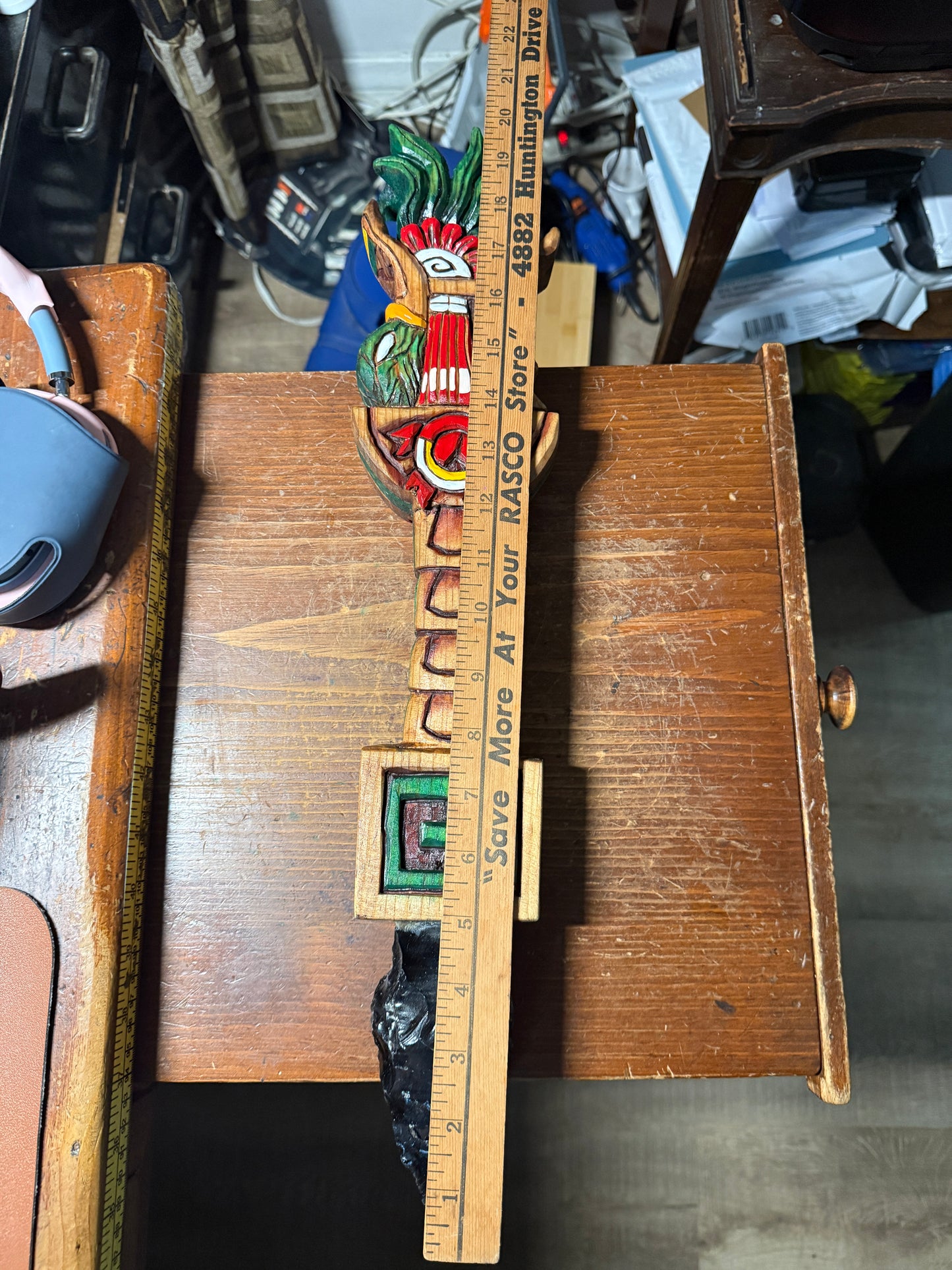 Huitzilopochtli Hummingbird Dagger, Aztec, Deep Wood Carved, Obsidian 20"