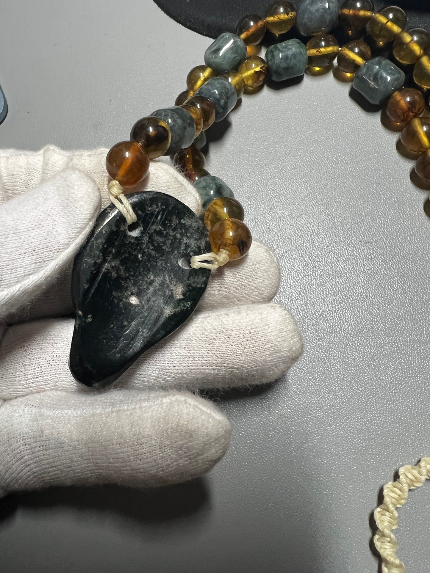 Jade Alien Head, Amber Eyes and Beads, Mexico, Replica Artifacts, UFOs, ETs, #14