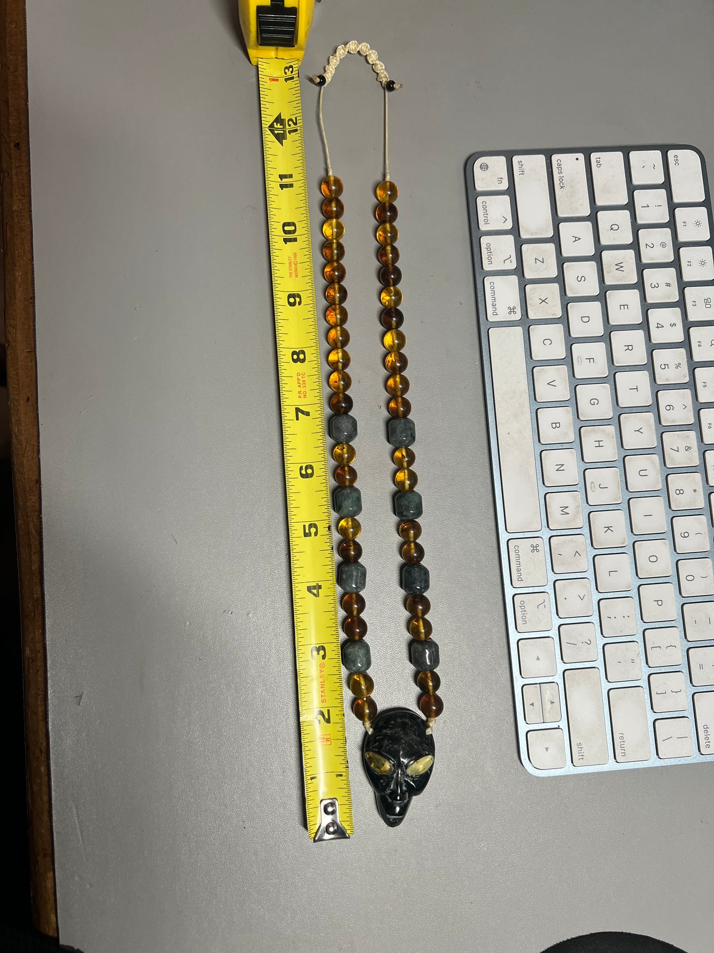 Jade Alien Head, Amber Eyes and Beads, Mexico, Replica Artifacts, UFOs, ETs, #14