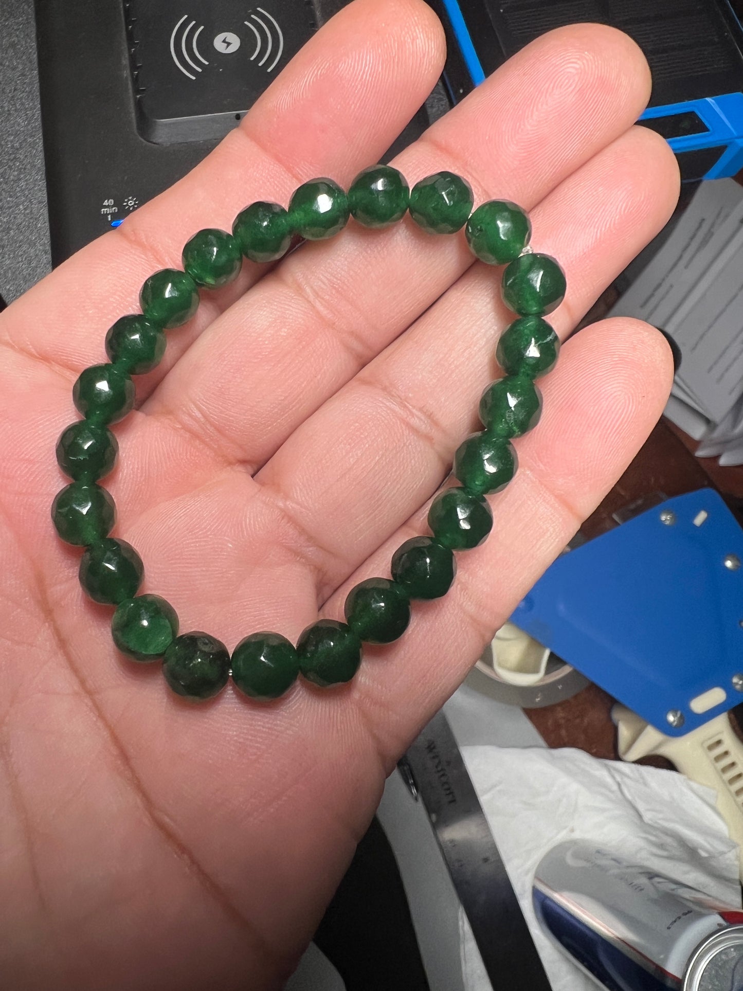 Dark Green Jadeite Beaded Bracelet Women Girls Handmade Natural Stone Mexican Aztec #7