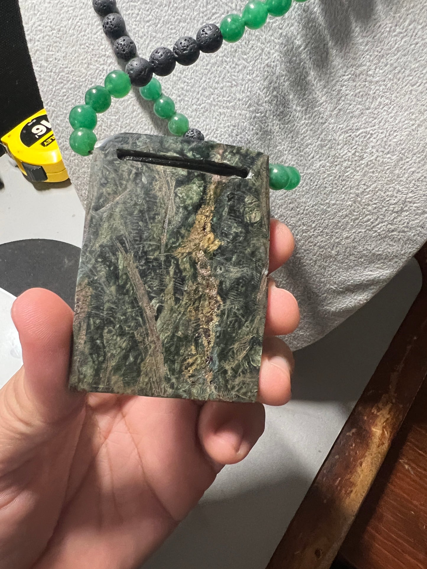 Aztec Tzompantli Skull Rack Serpentine Pendant, Aventurine and Obsidian Beads, adjustable (#13)