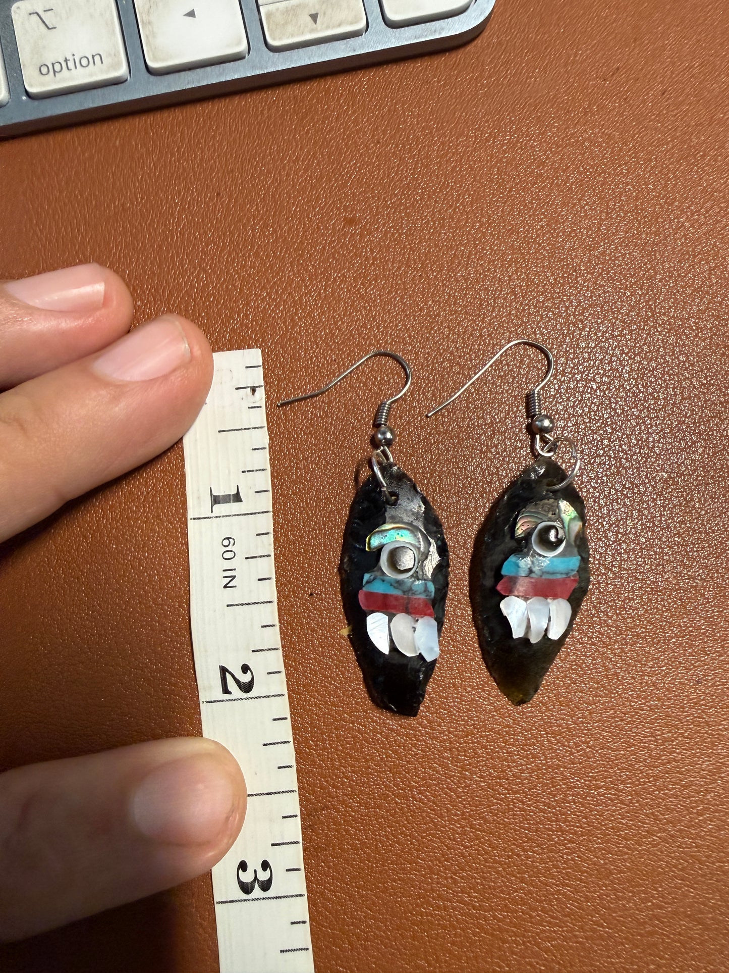 Aztec Obsidian Earrings Handmade Mexico, Tecpatl or Flint Symbol Mexica (L1b)