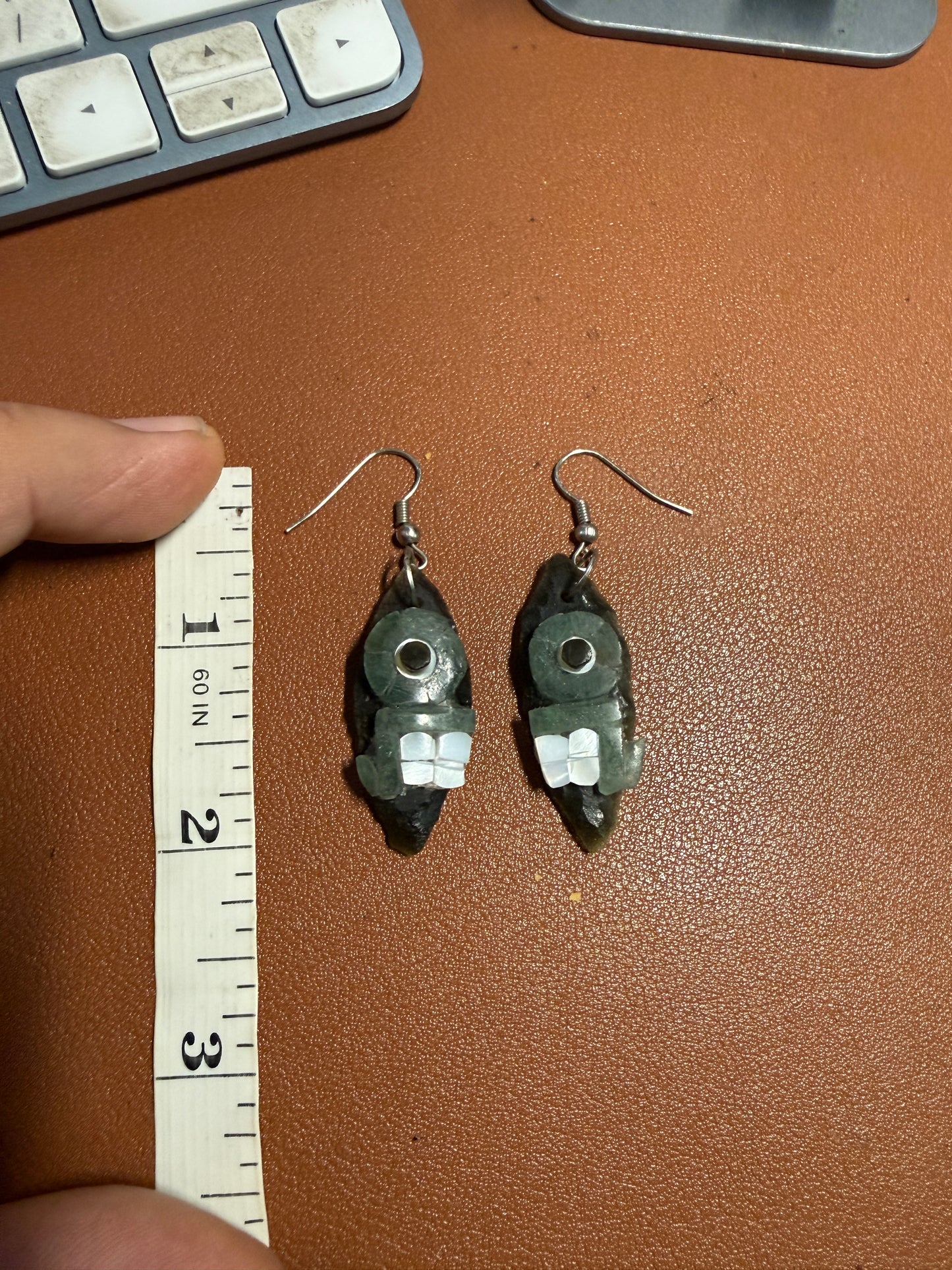 Aztec Obsidian Earrings Handmade Mexico, Tecpatl or Flint Symbol Mexica (L1b)