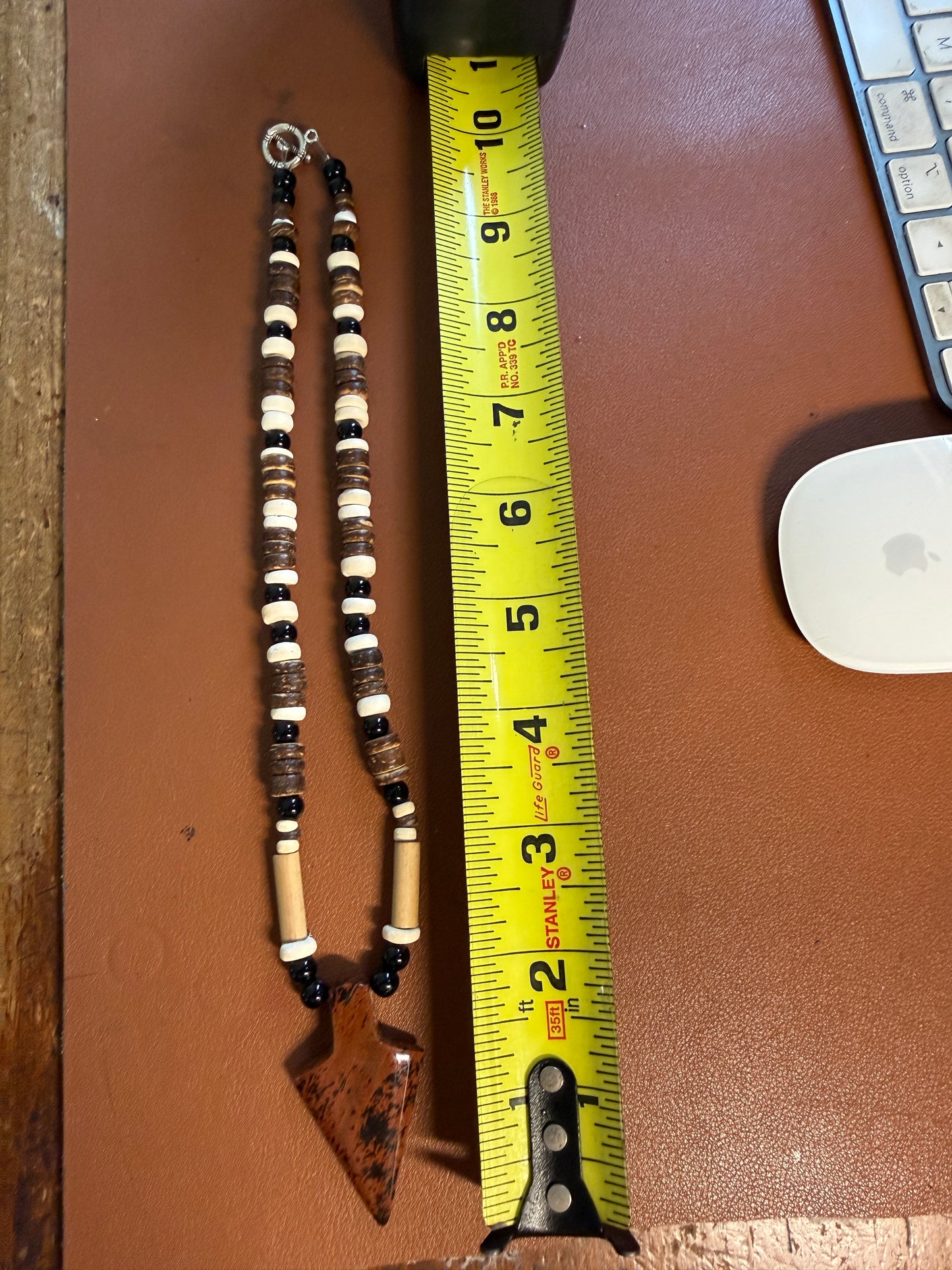 Mahogany Obsidian Arrowhead Pendant beaded necklace, Mexican, Aztec, Mexico, #38