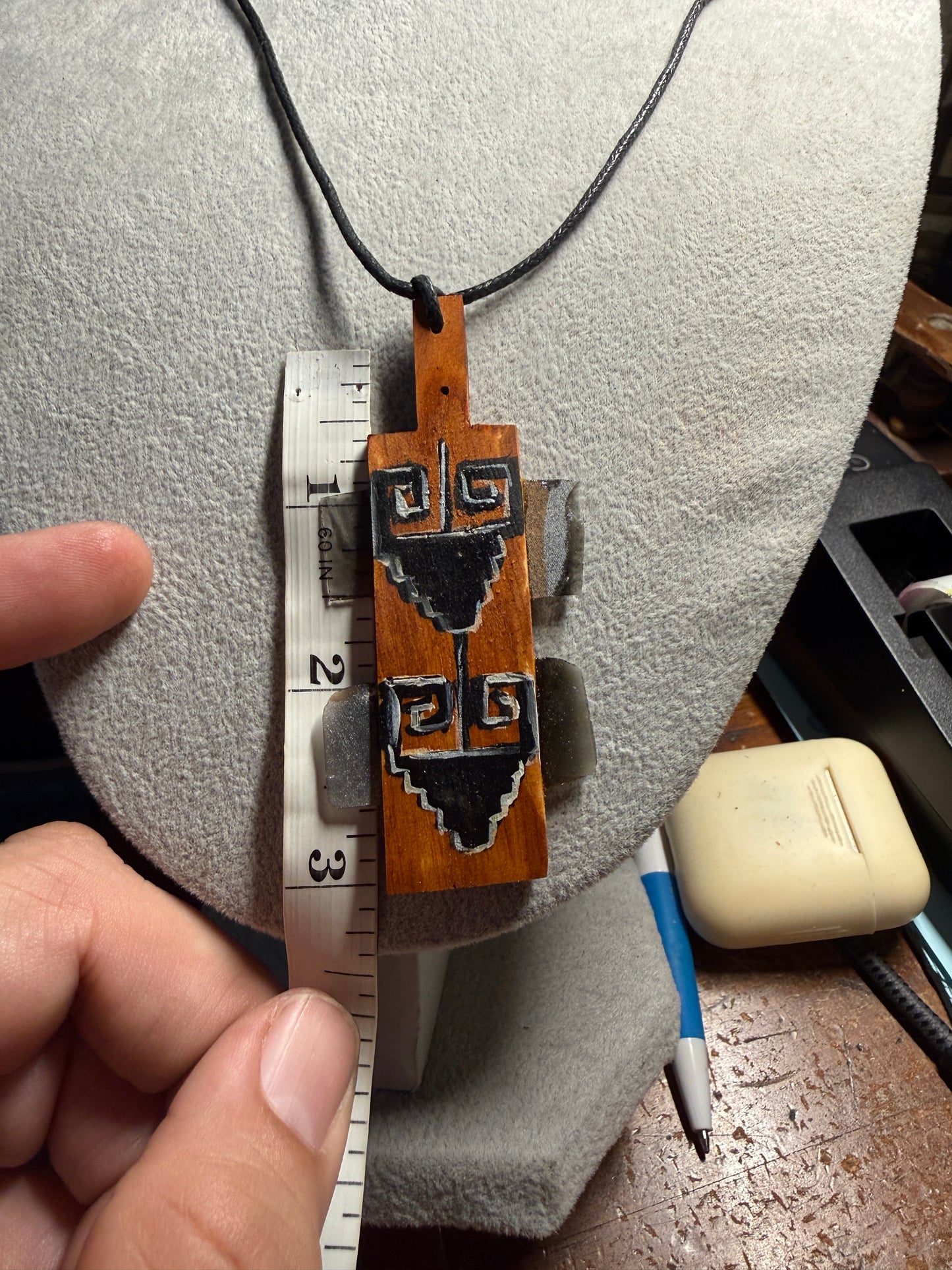 Mini Macuahuitl Necklace, Real Obsidian, Aztec Design, Handmade, Mexico (Xa3)