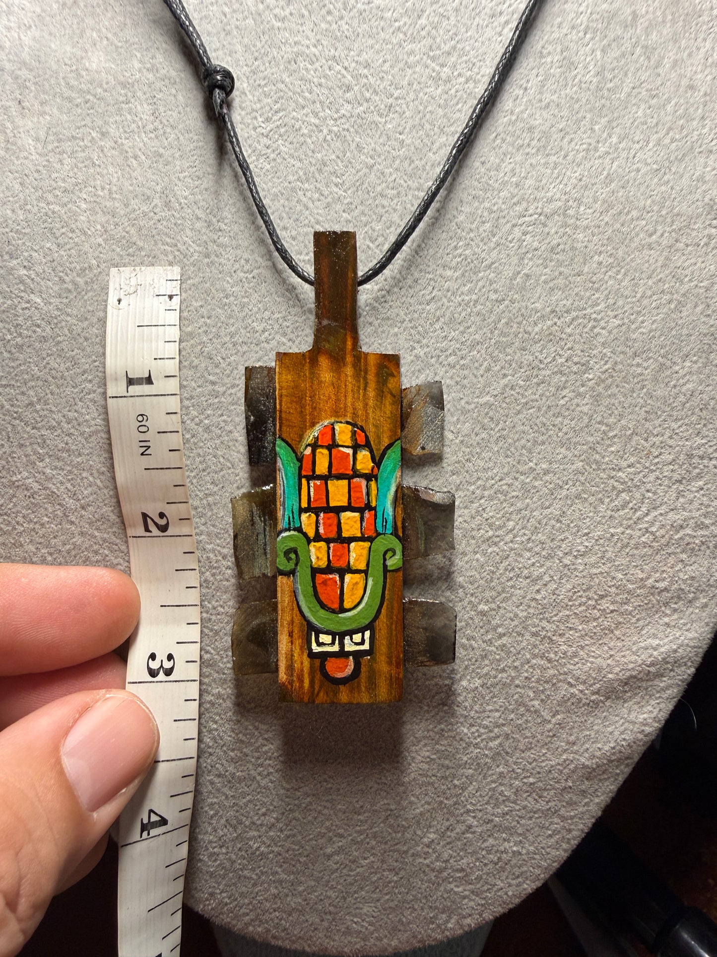 Mini Macuahuitl Necklace, Real Obsidian, Aztec Corn Maize Design, Handmade, Mexico (Xa7)