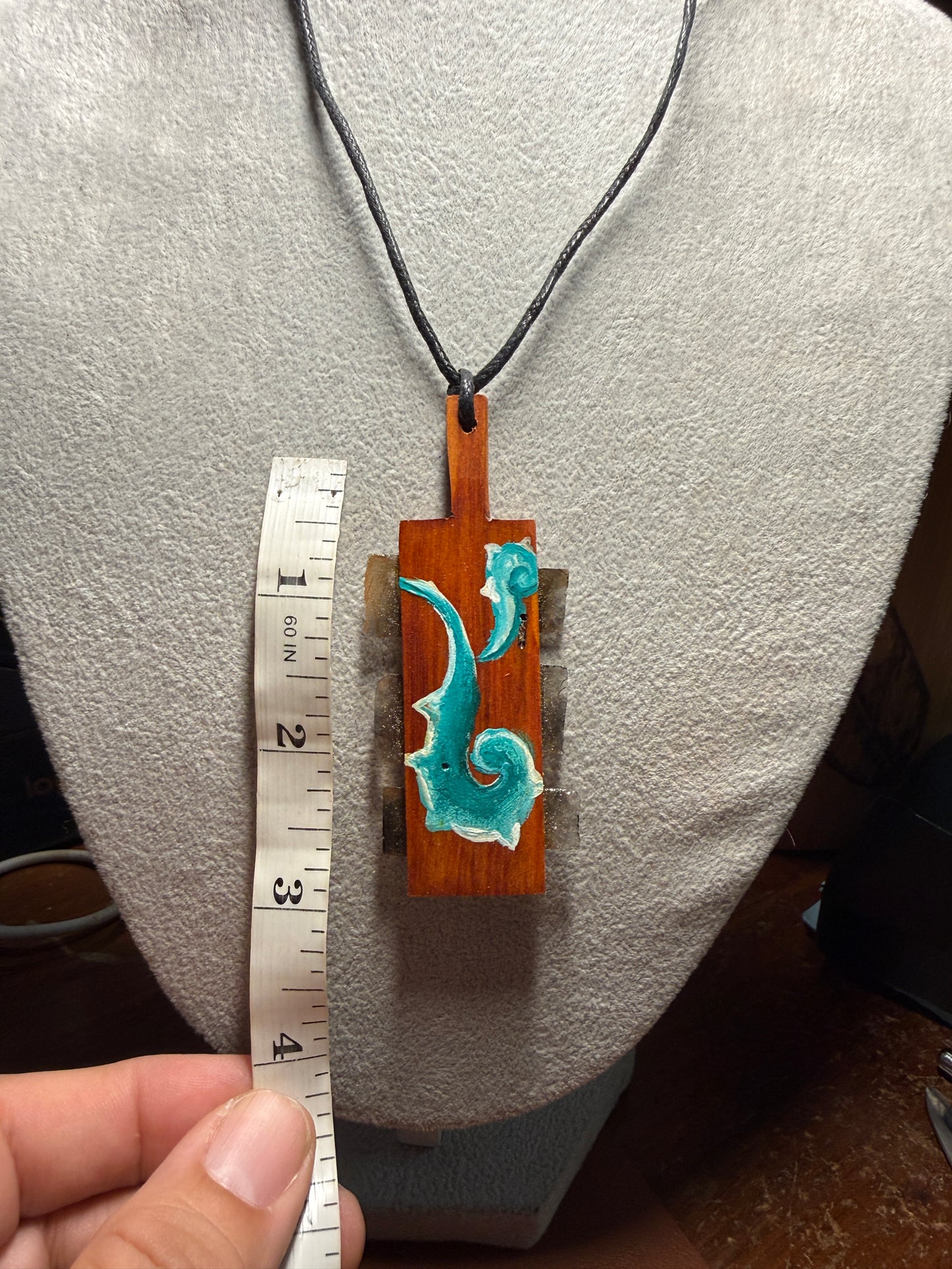 Mini Macuahuitl Necklace, Real Obsidian, Aztec Speech Nahuatl Design, Handmade, Mexico (Xa8)