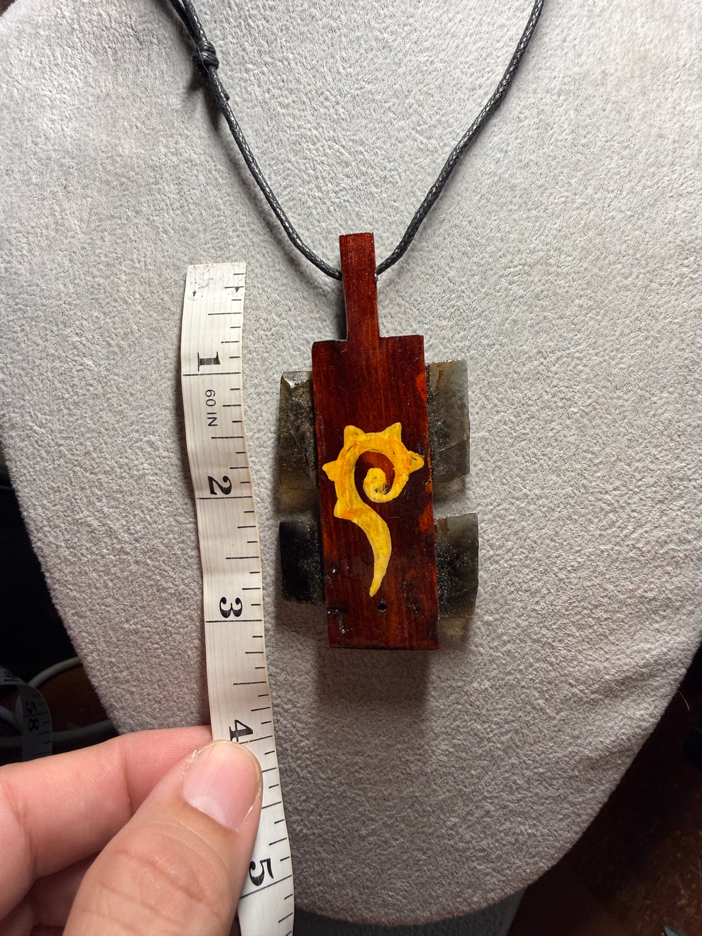 Mini Macuahuitl Necklace, Real Obsidian, Aztec Speech Nahuatl Design, Handmade, Mexico (Xa9)