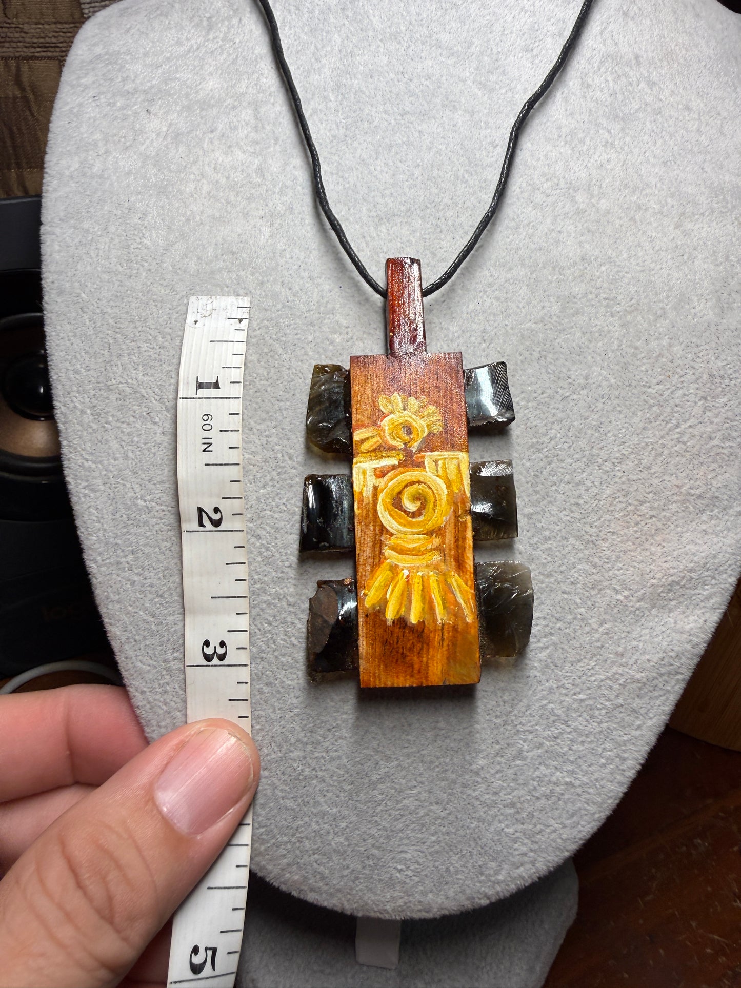 Mini Macuahuitl Necklace, Real Obsidian, Aztec Eagle, Handmade, Mexico (Xa14)