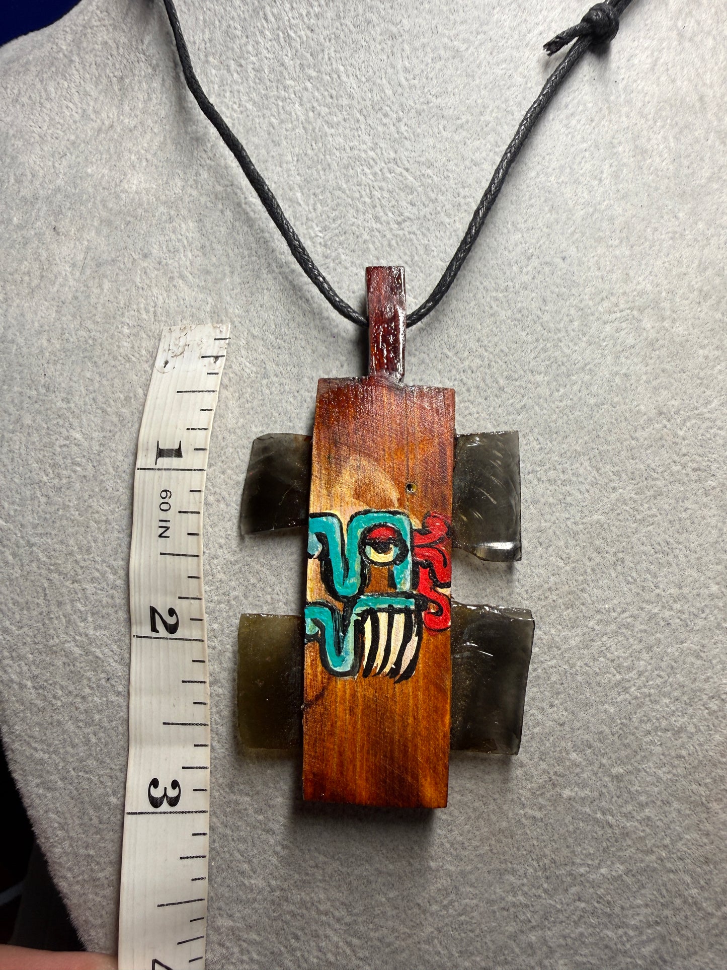 Mini Macuahuitl Necklace, Wood & Obsidian, Aztec Tlaloc Chaac, Handmade, Mexico (Xa19)