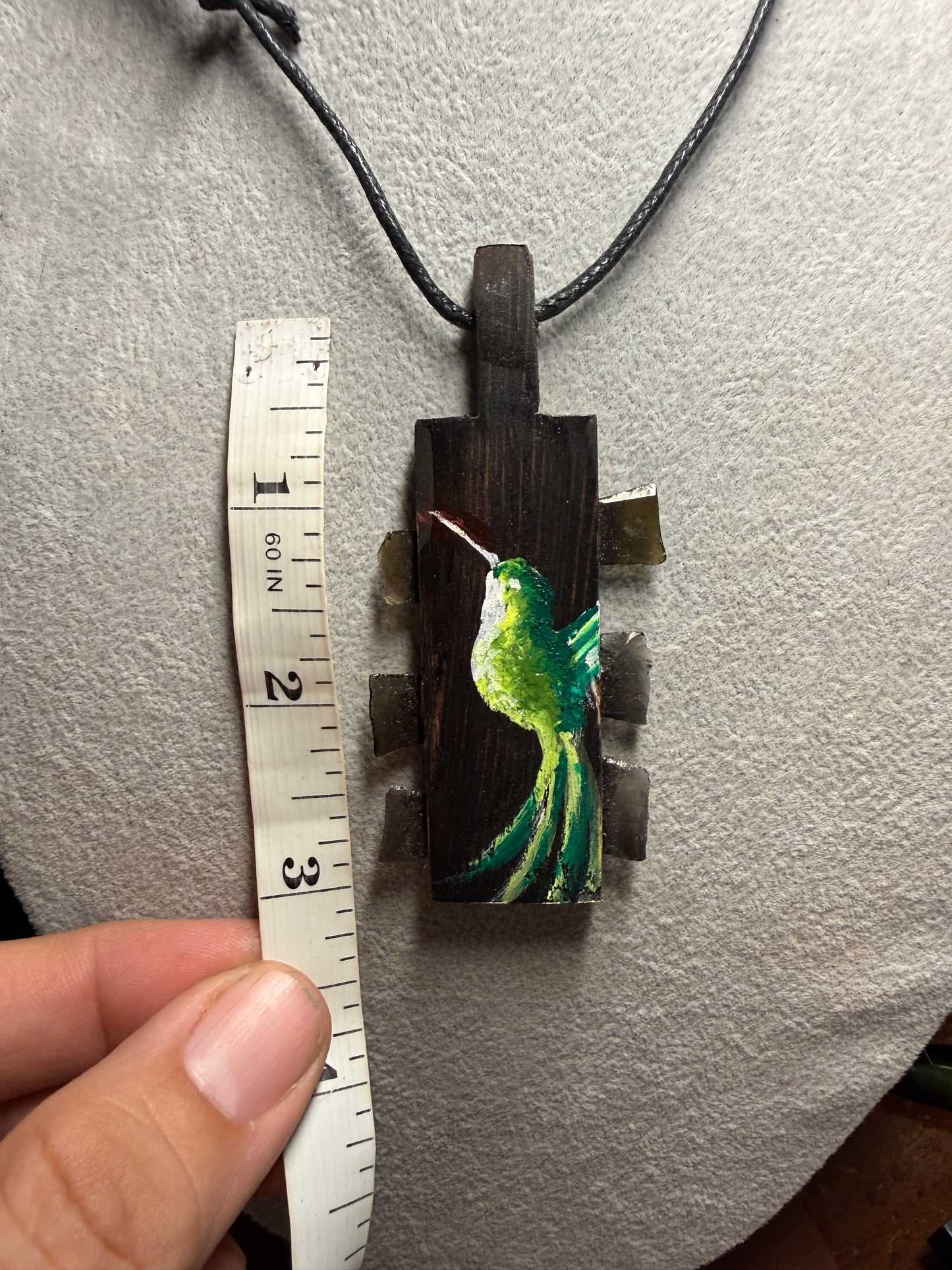 Mini Macuahuitl Necklace, Wood & Obsidian, Aztec Hummingbird, Huitzilipochtli, Mexico (Xa20)