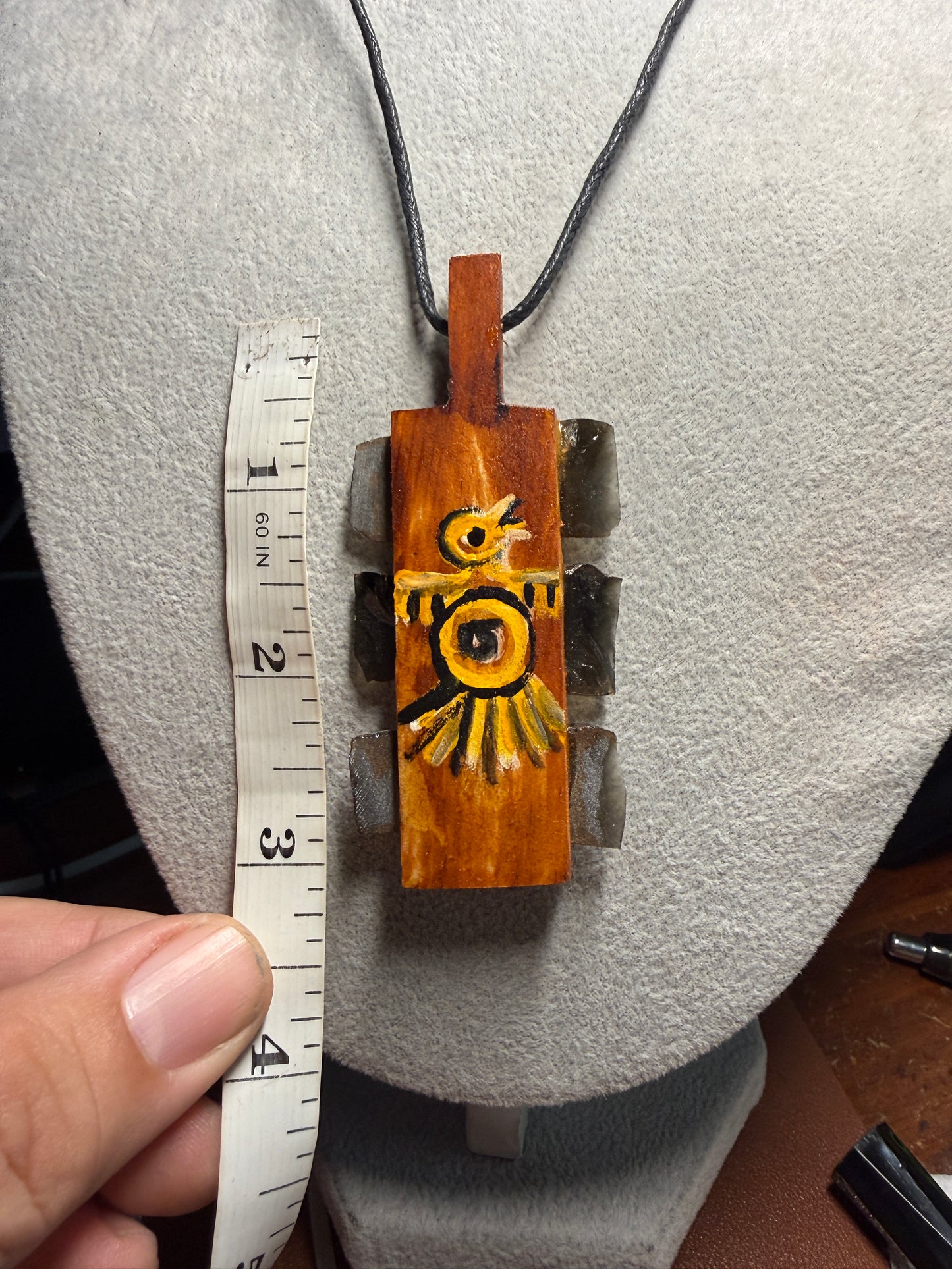 Mini Macuahuitl Necklace, Real Obsidian, Aztec Eagle, Handmade, Mexico (Xa21)