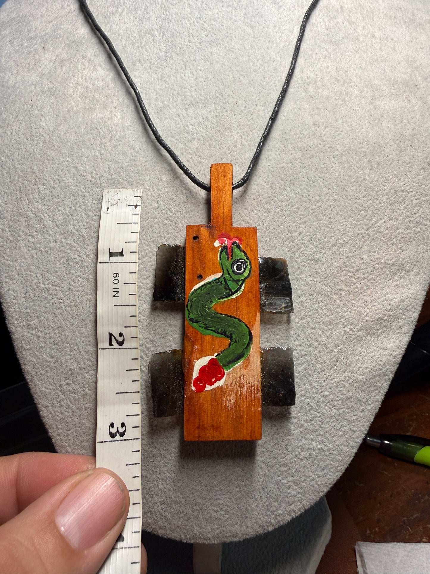 Mini Macuahuitl Necklace, Real Obsidian, Aztec Serpent Snake, Handmade, Mexico (Xa24)