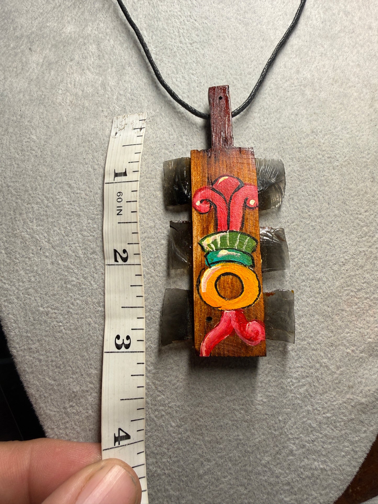 Mini Macuahuitl Necklace, Real Obsidian, Aztec Reed Acatl, Handmade, Mexico (Xa26)