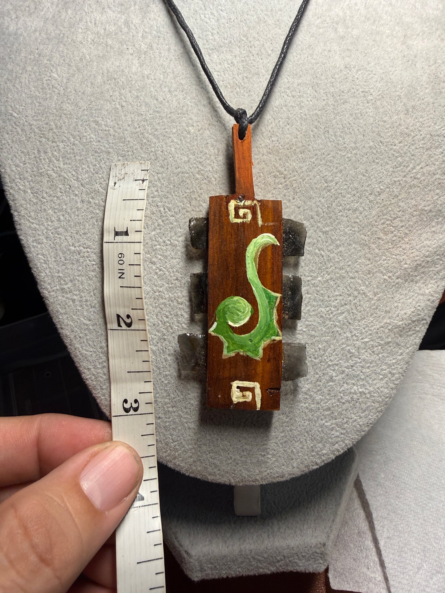 Mini Macuahuitl Necklace, Real Obsidian, Aztec Speech Nahuatl Design, Handmade, Mexico (Xa29)