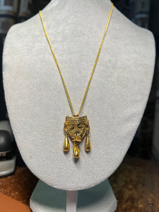AZTEC SALVADOR TERAN MARBEL MEXICAN AZTEC XIPE TOTEC PENDANT GOLD PLATED NECKLACE #20