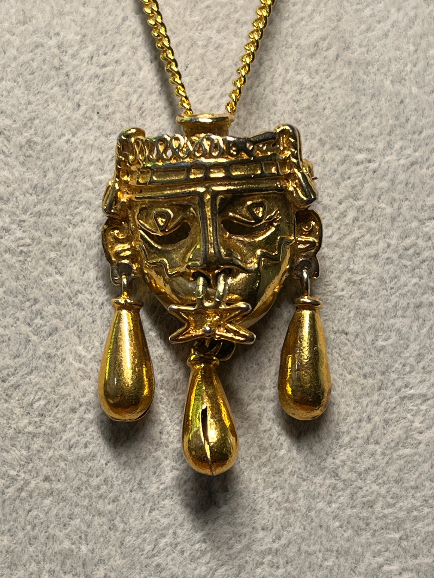AZTEC SALVADOR TERAN MARBEL MEXICAN AZTEC XIPE TOTEC PENDANT GOLD PLATED NECKLACE #20
