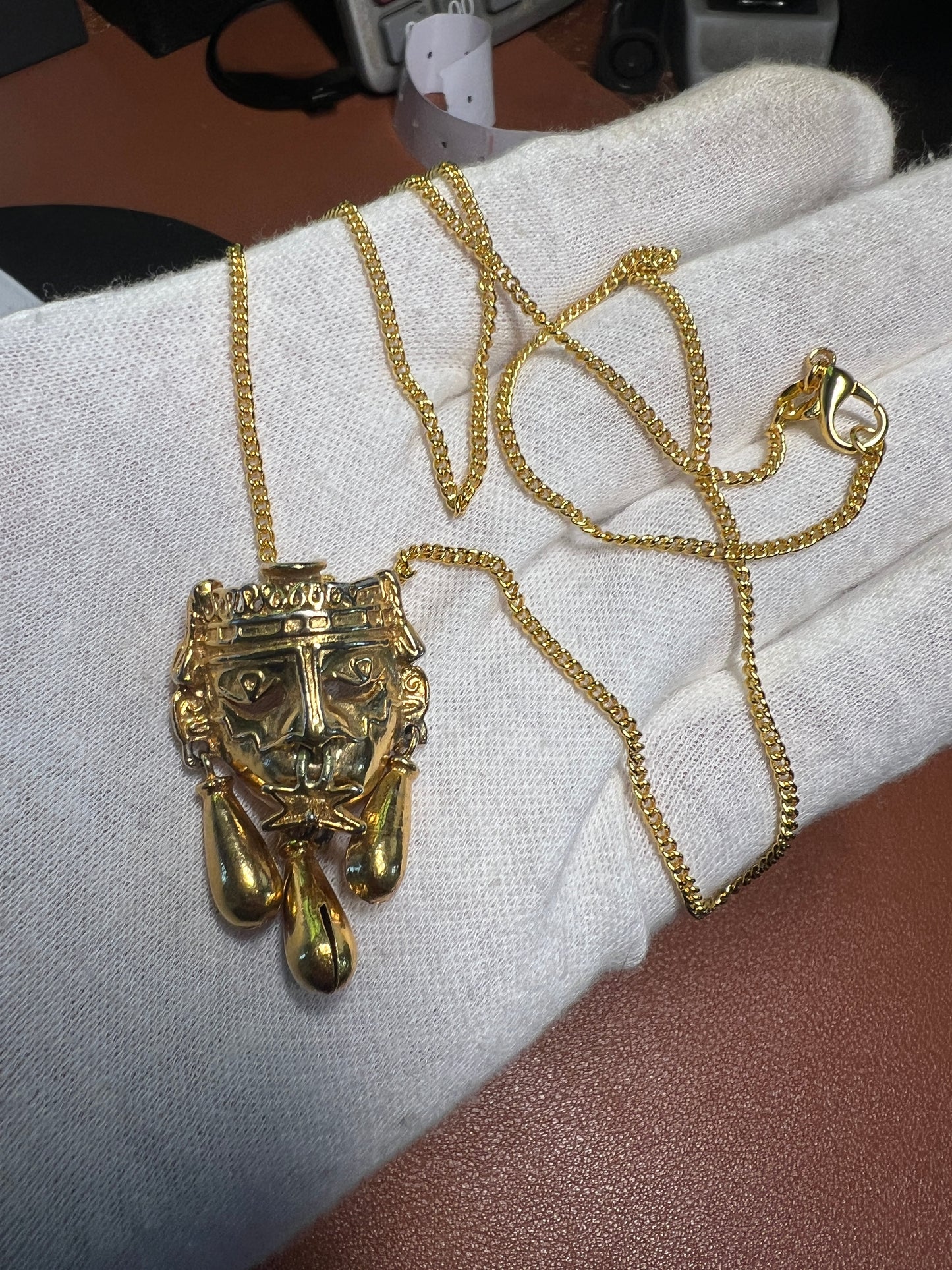 AZTEC SALVADOR TERAN MARBEL MEXICAN AZTEC XIPE TOTEC PENDANT GOLD PLATED NECKLACE #20