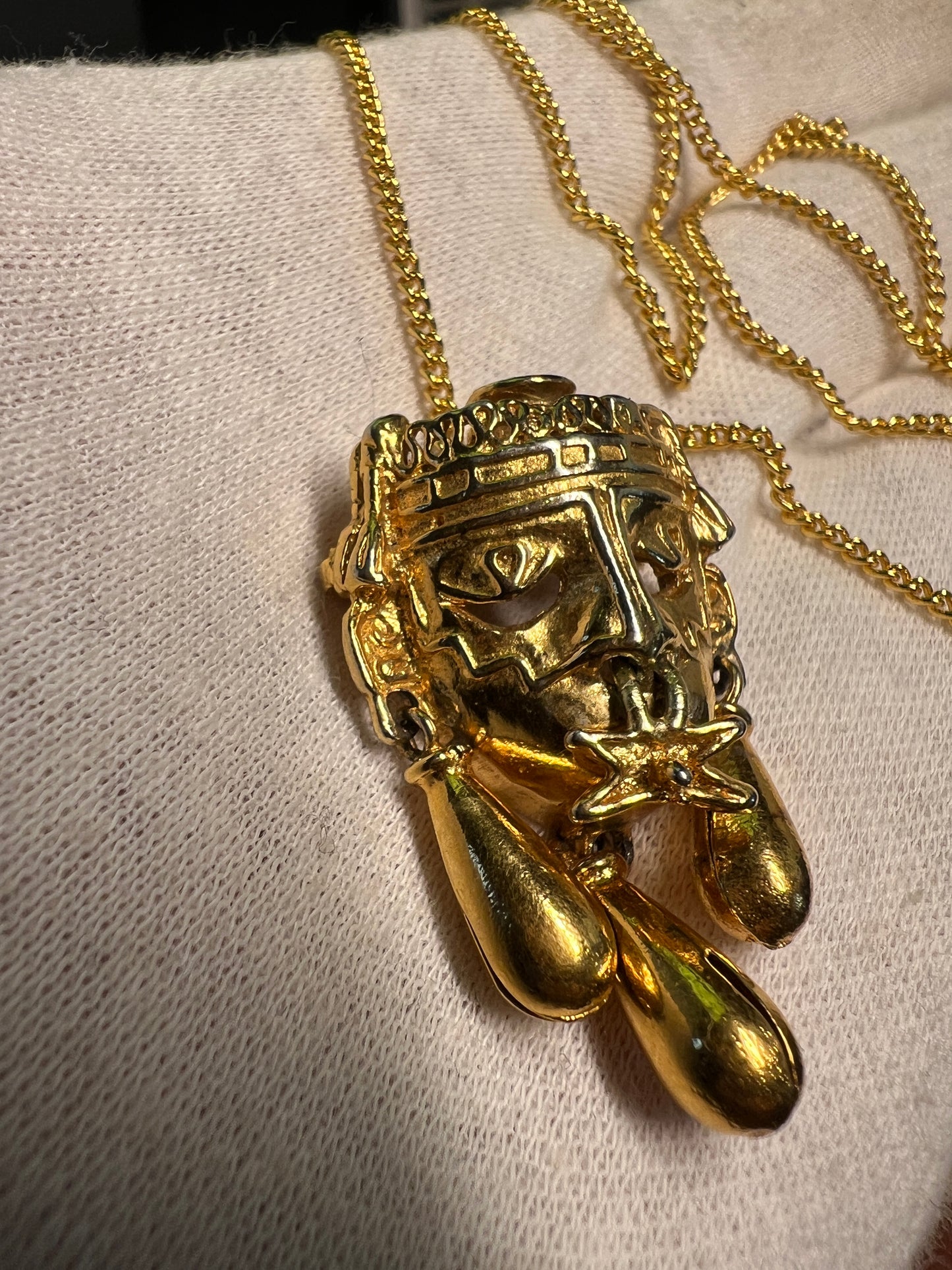 AZTEC SALVADOR TERAN MARBEL MEXICAN AZTEC XIPE TOTEC PENDANT GOLD PLATED NECKLACE #20