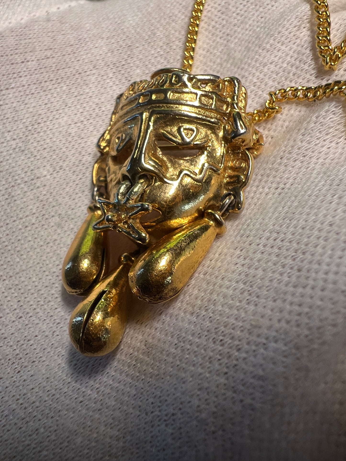 AZTEC SALVADOR TERAN MARBEL MEXICAN AZTEC XIPE TOTEC PENDANT GOLD PLATED NECKLACE #20