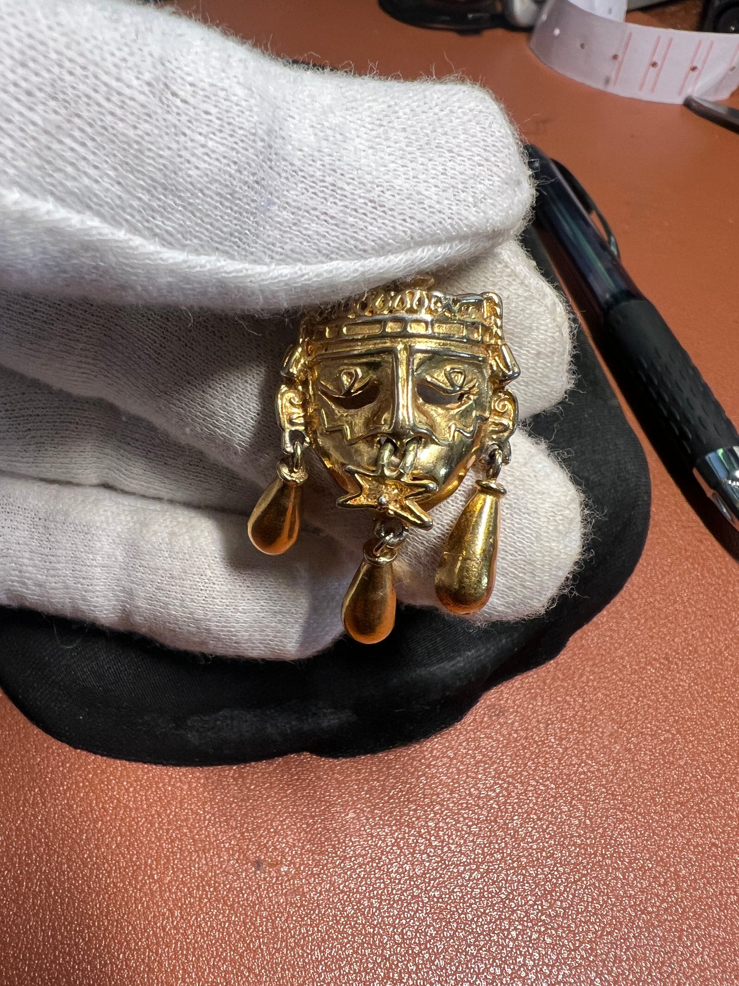 AZTEC SALVADOR TERAN MARBEL MEXICAN AZTEC XIPE TOTEC PENDANT GOLD PLATED NECKLACE #20