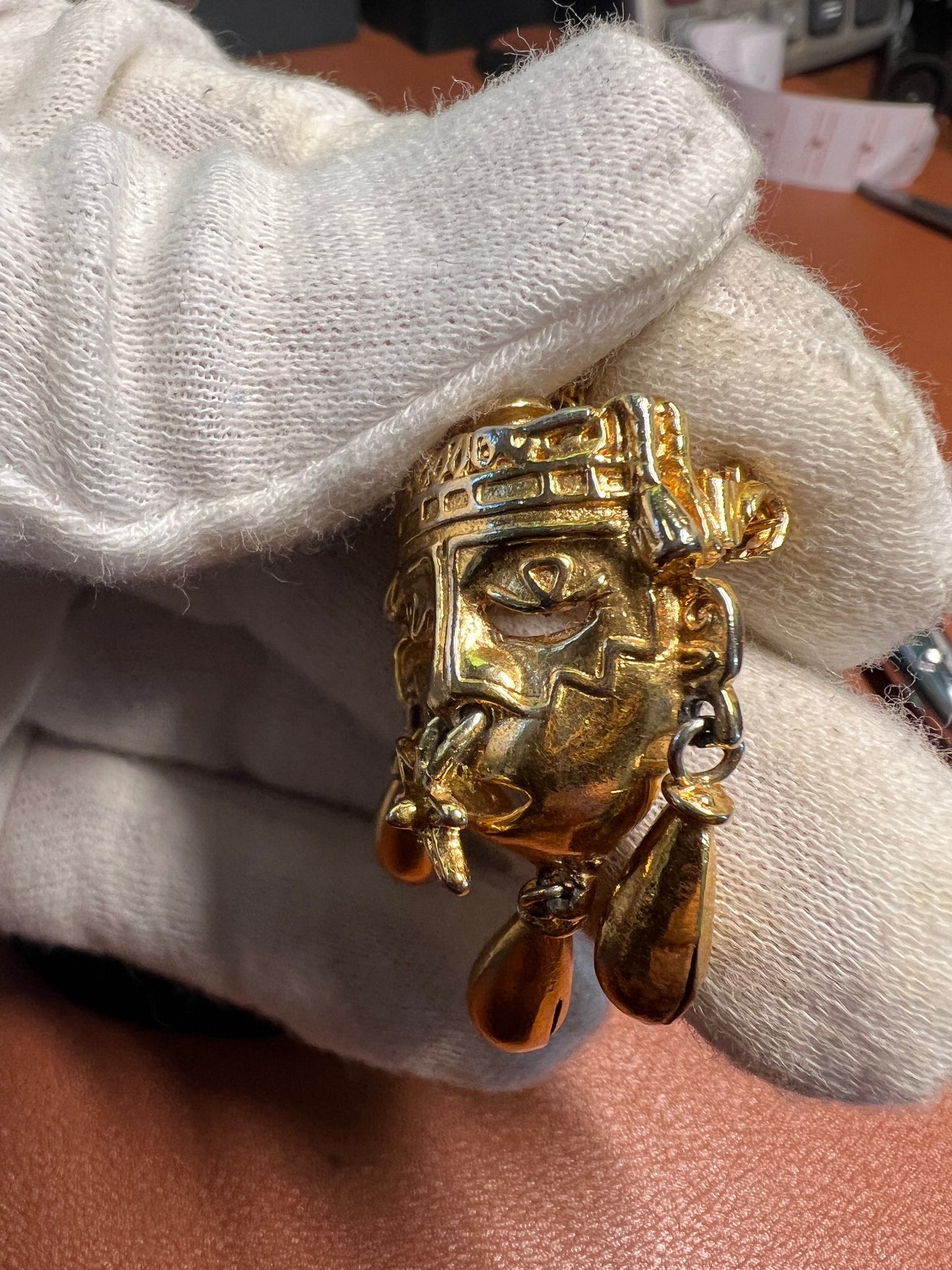 AZTEC SALVADOR TERAN MARBEL MEXICAN AZTEC XIPE TOTEC PENDANT GOLD PLATED NECKLACE #20