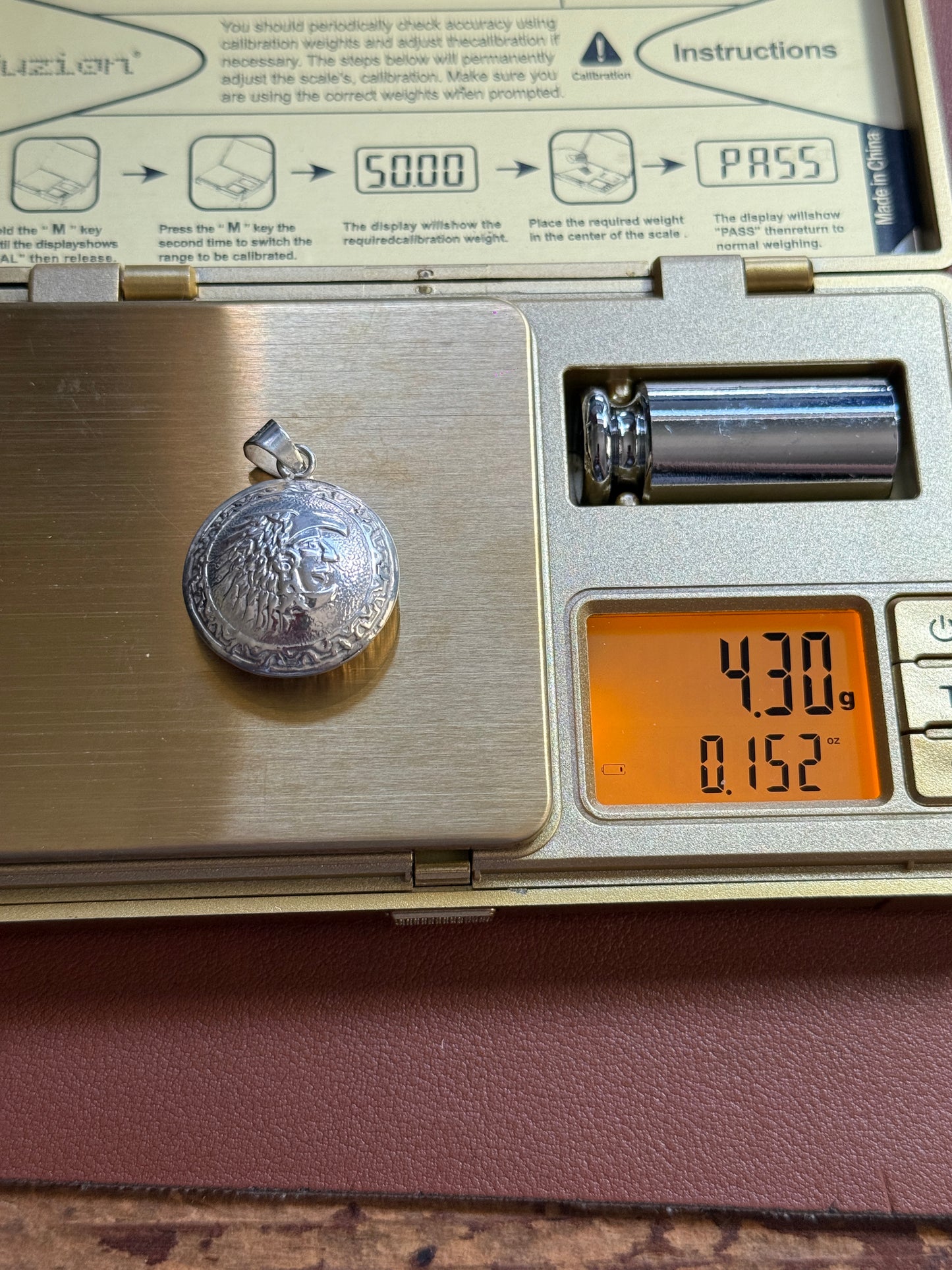 Sterling Silver 925 2 Sides Aztec Eagle Warrior & Calendar 1" Pendant 4.3g (Xa2)