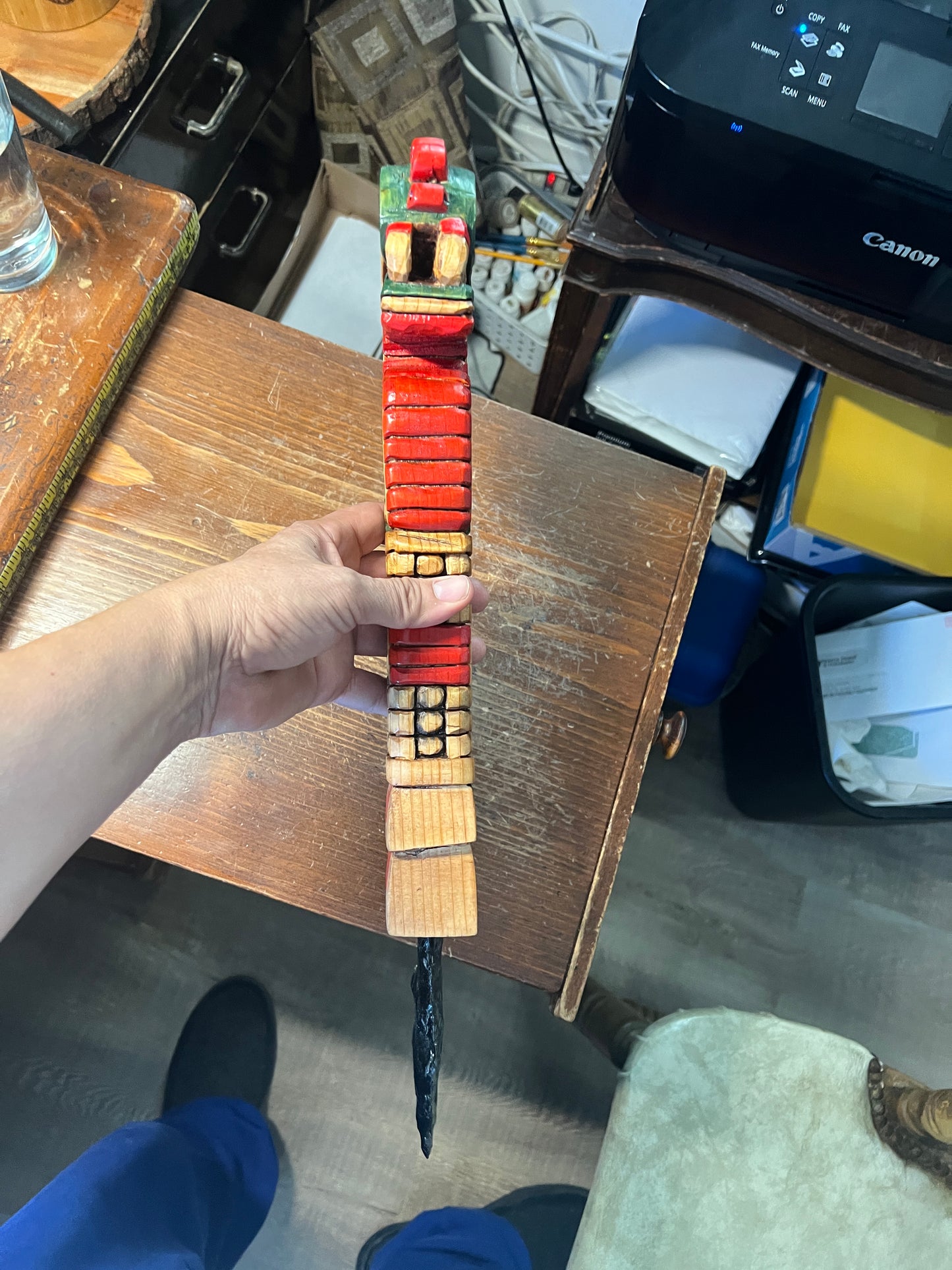Huitzilopochtli's Xiuhcoatl Fire Serpent Dagger, Aztec Fire Serpent, Mexica Spear Thrower, Deep Wood Carved, 19" Painted