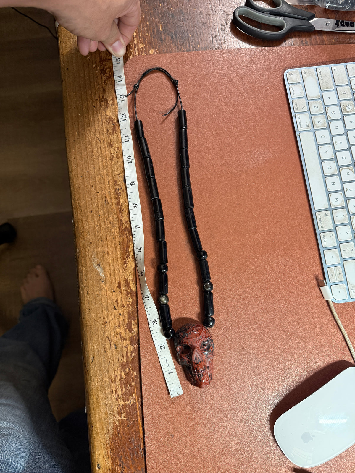 Tribal Skull Necklace, Mictlantecuhtli Mahogany Obsidian Black Obsidian Bead #36