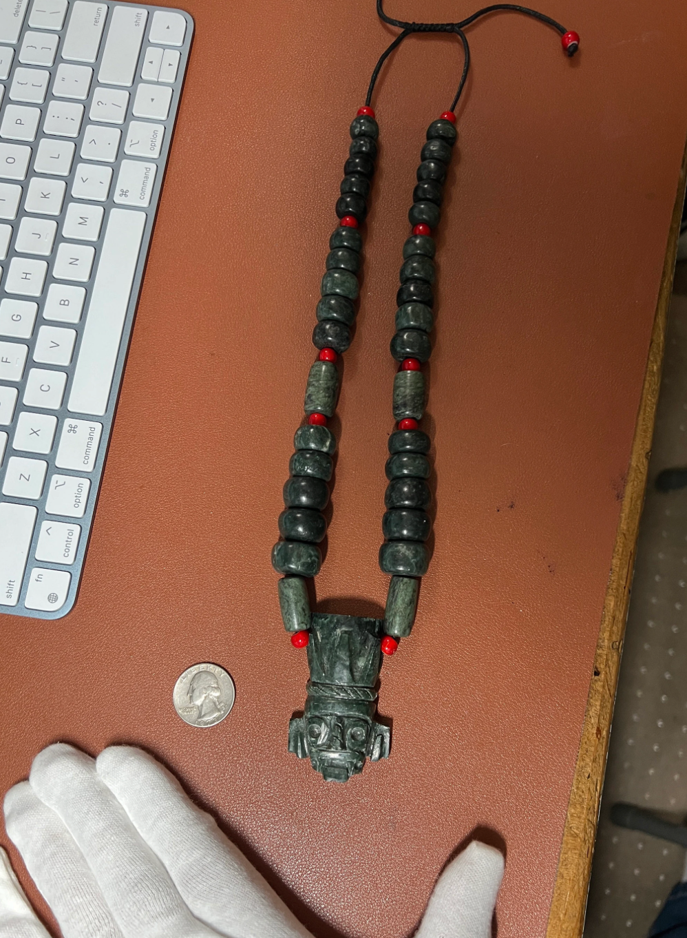 Jade Tlaloc Pendant Jade Beaded Necklace, Aztec Rain God, Mexico, Indigenous Jewelry, Native American, Meso-America, Pre-Hispanic (#17)