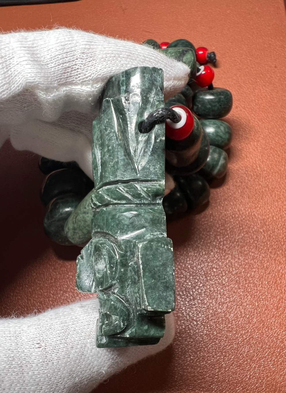 Jade Tlaloc Pendant Jade Beaded Necklace, Aztec Rain God, Mexico, Indigenous Jewelry, Native American, Meso-America, Pre-Hispanic (#17)