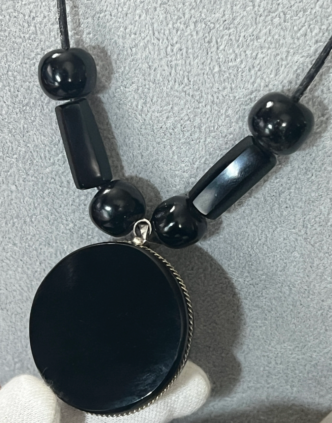 Mayan 4 Directions, Cardinal, Medicine Wheel, Obsidian Pendant with Obsidian Beads, Necklace #17
