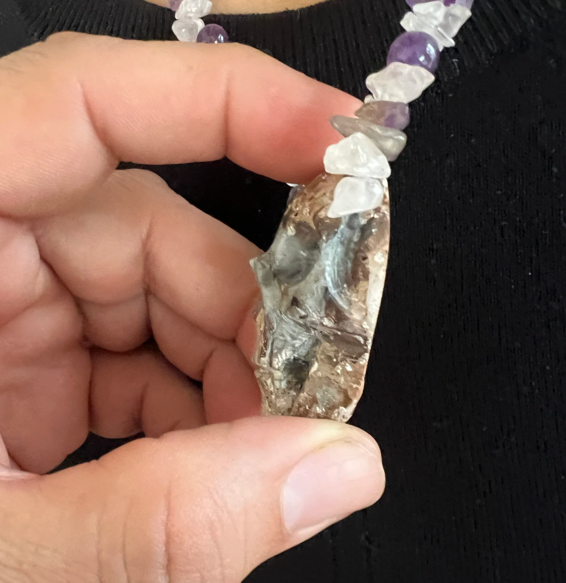 Quartz Skull Necklace, 17 in. Gorgeous Crystal Skull, handmade Indigenous Indians of Mexico, Mexica, Azteca, Aztec, Native Americans (#14)