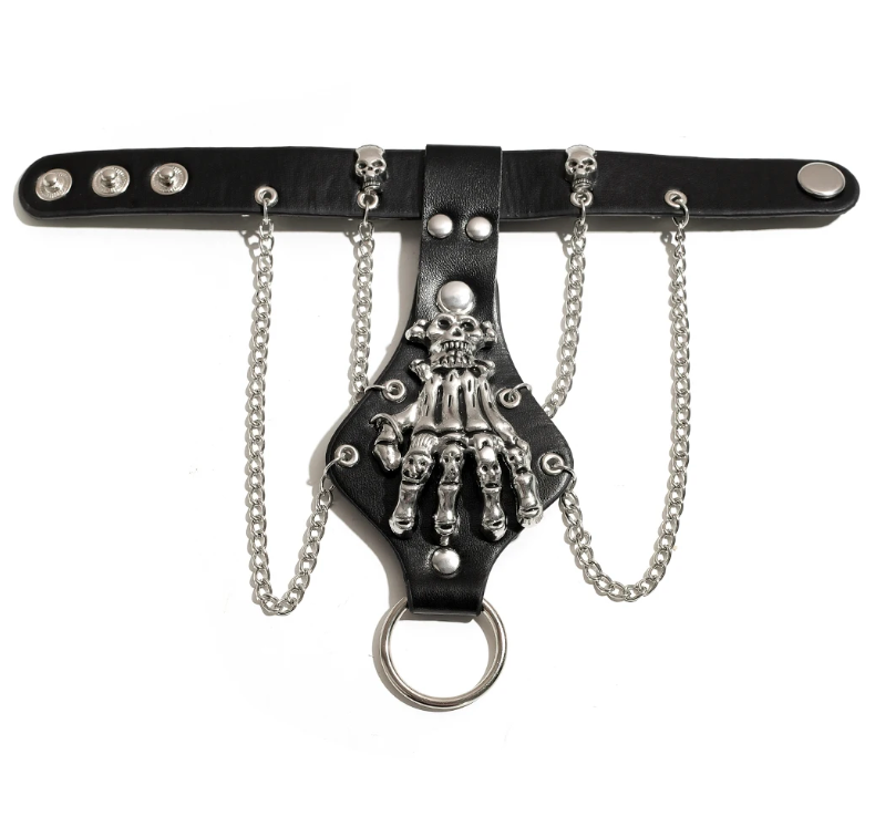 Steampunk Skull Finger PU leather Bracelet For Men Gothic Silver Color Link Chain Bracelets Bangles Rock Halloween (#19)