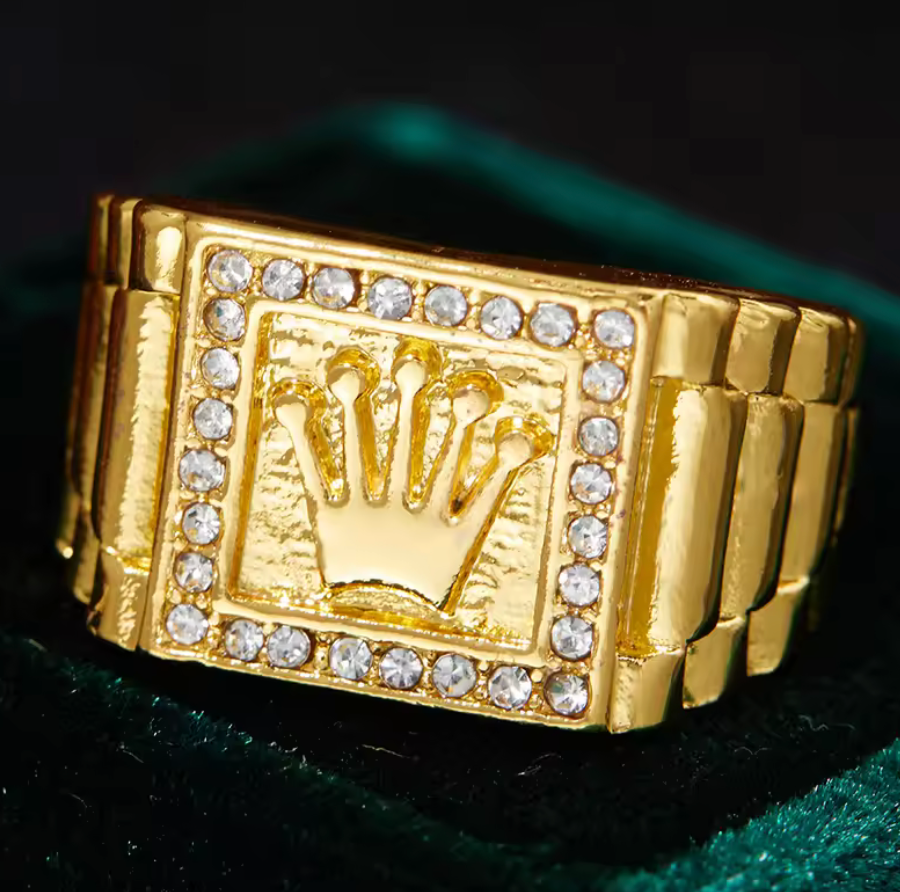 Crown Ring Retro Inlaid Shiny Zircon Fashion Diamonds and Gold Color Ring Men's Luxury Blink Accessories (loc.#7)