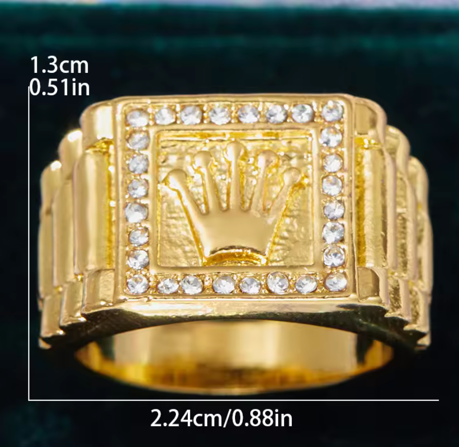 Crown Ring Retro Inlaid Shiny Zircon Fashion Diamonds and Gold Color Ring Men's Luxury Blink Accessories (loc.#7)