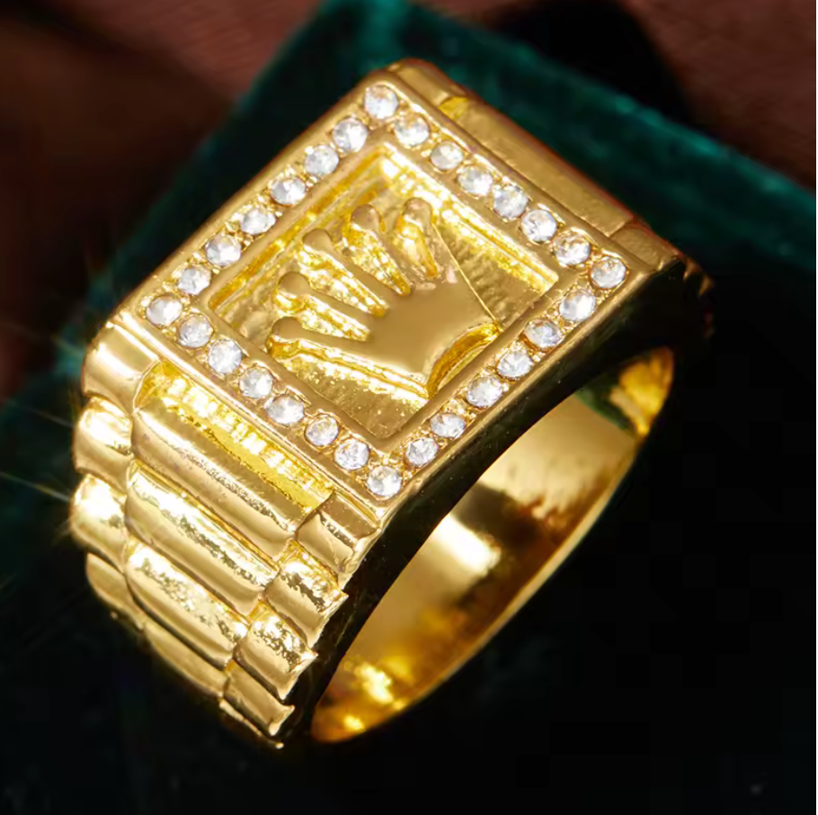 Crown Ring Retro Inlaid Shiny Zircon Fashion Diamonds and Gold Color Ring Men's Luxury Blink Accessories (loc.#7)
