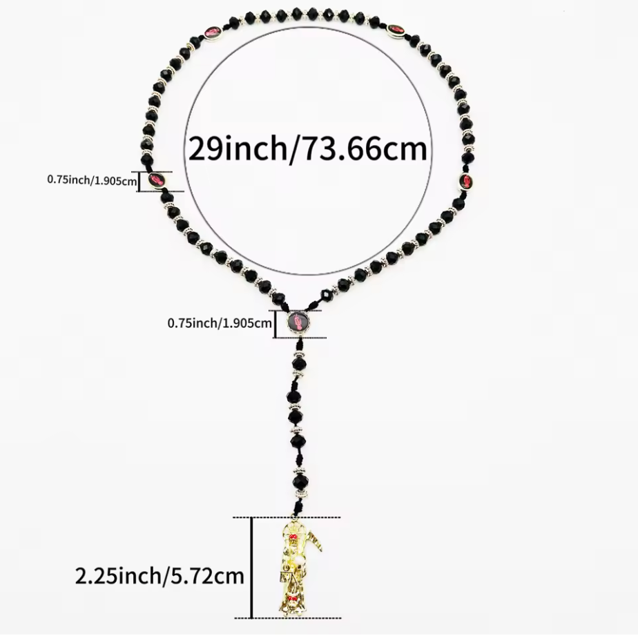 Grim Reaper Necklace, Rosary Style Collar de la Santa Muerte Rosario (#10)