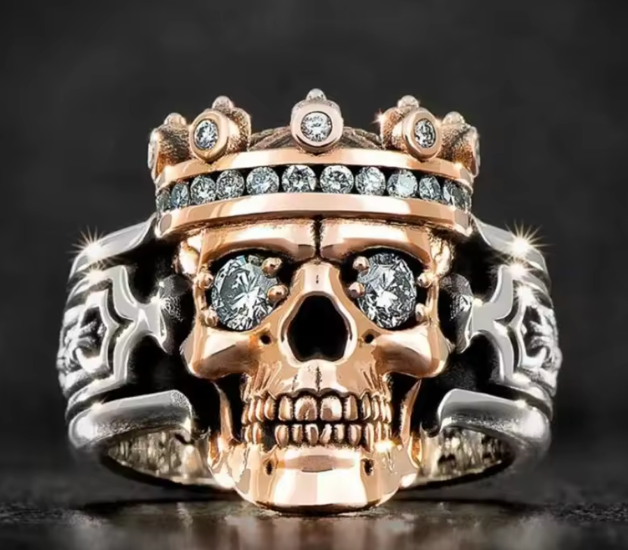 Gothic Skull King Crown Ring for Men Cz Zircon Punk Hip Hop Rap Baller Bling #11