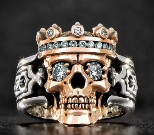 Gothic Skull King Crown Ring for Men Cz Zircon Punk Hip Hop Rap Baller Bling #11