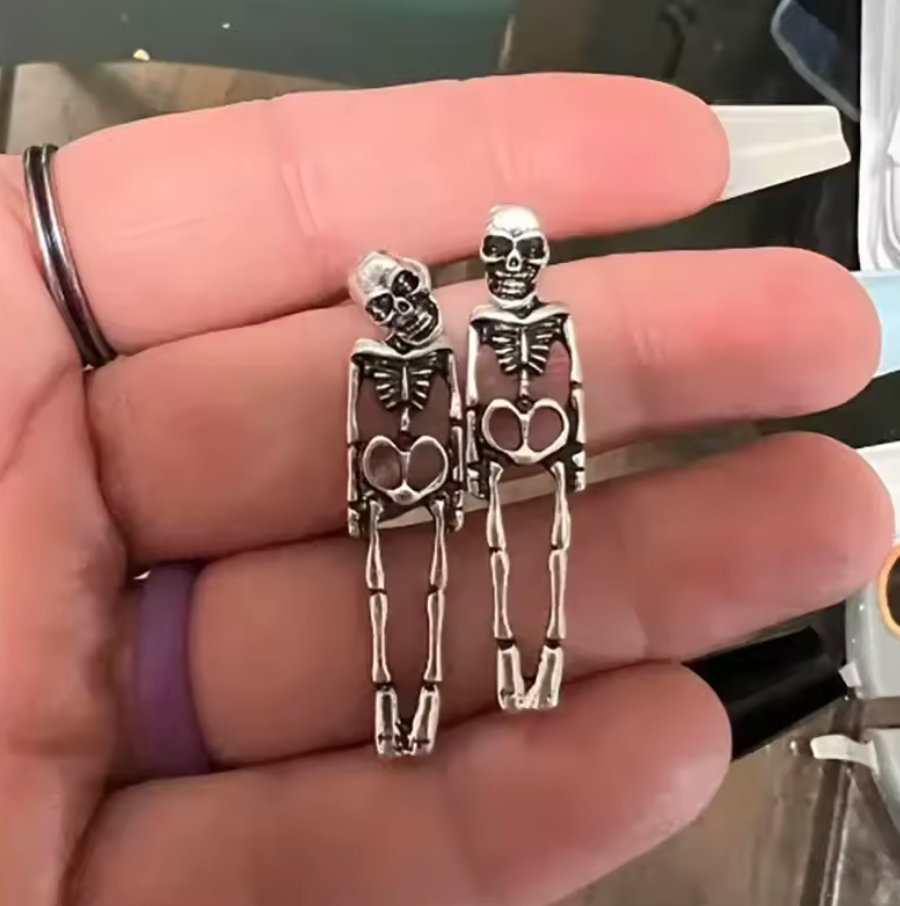 Skeleton Earrings Punk Gothic Bones Halloween Skull Jewelry Men Women Studs #12