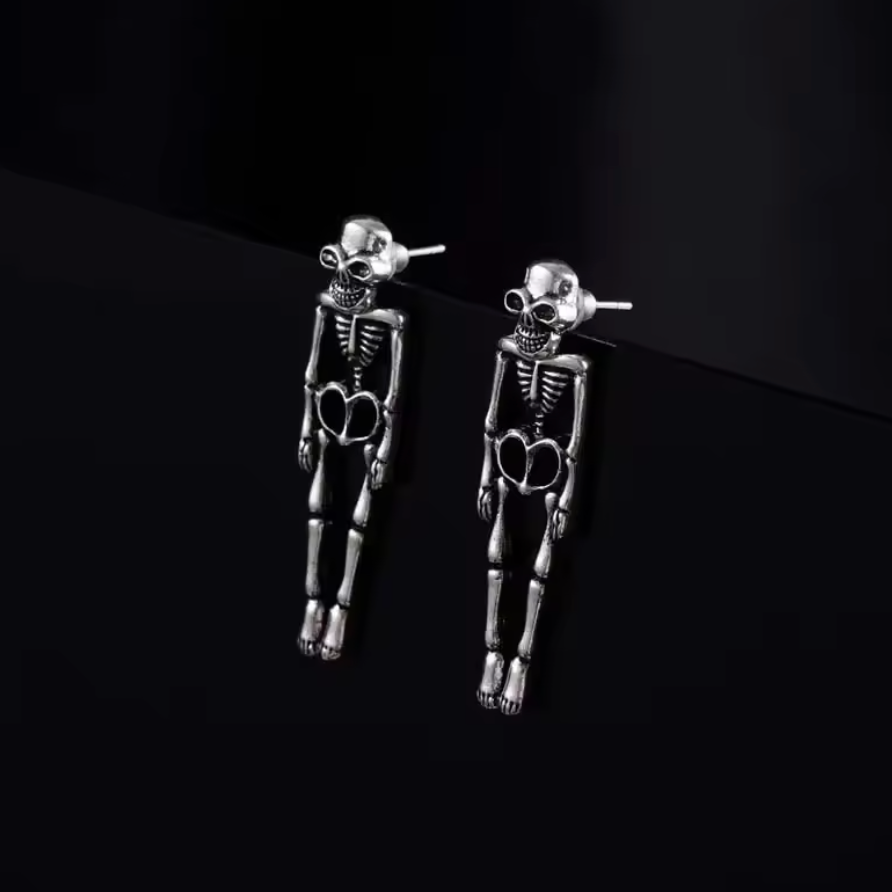 Skeleton Earrings Punk Gothic Bones Halloween Skull Jewelry Men Women Studs #12