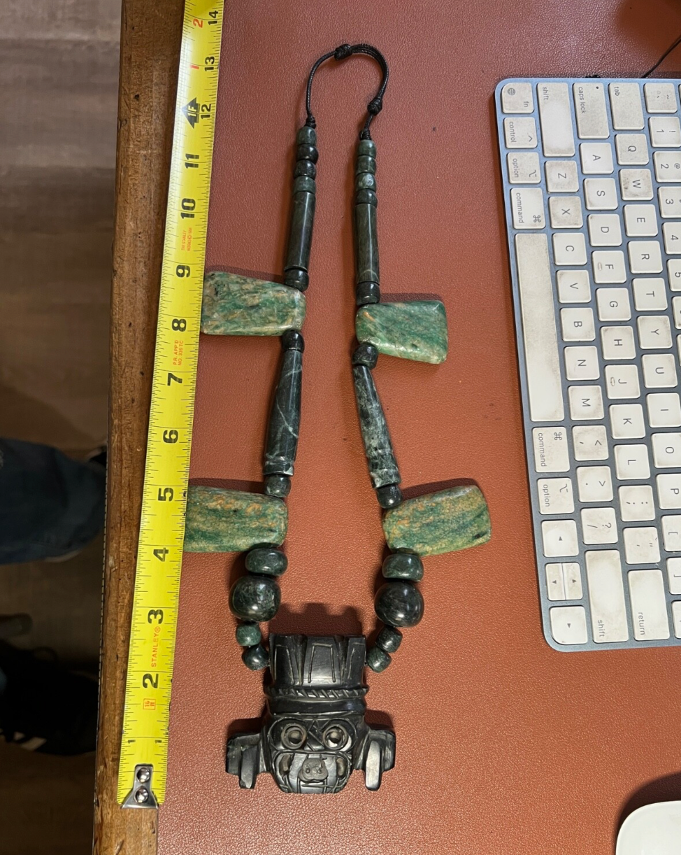 Tlaloc Aztec Rain God Necklace Pendant Beads, Guatemalan Jade, Indigenous (#38)