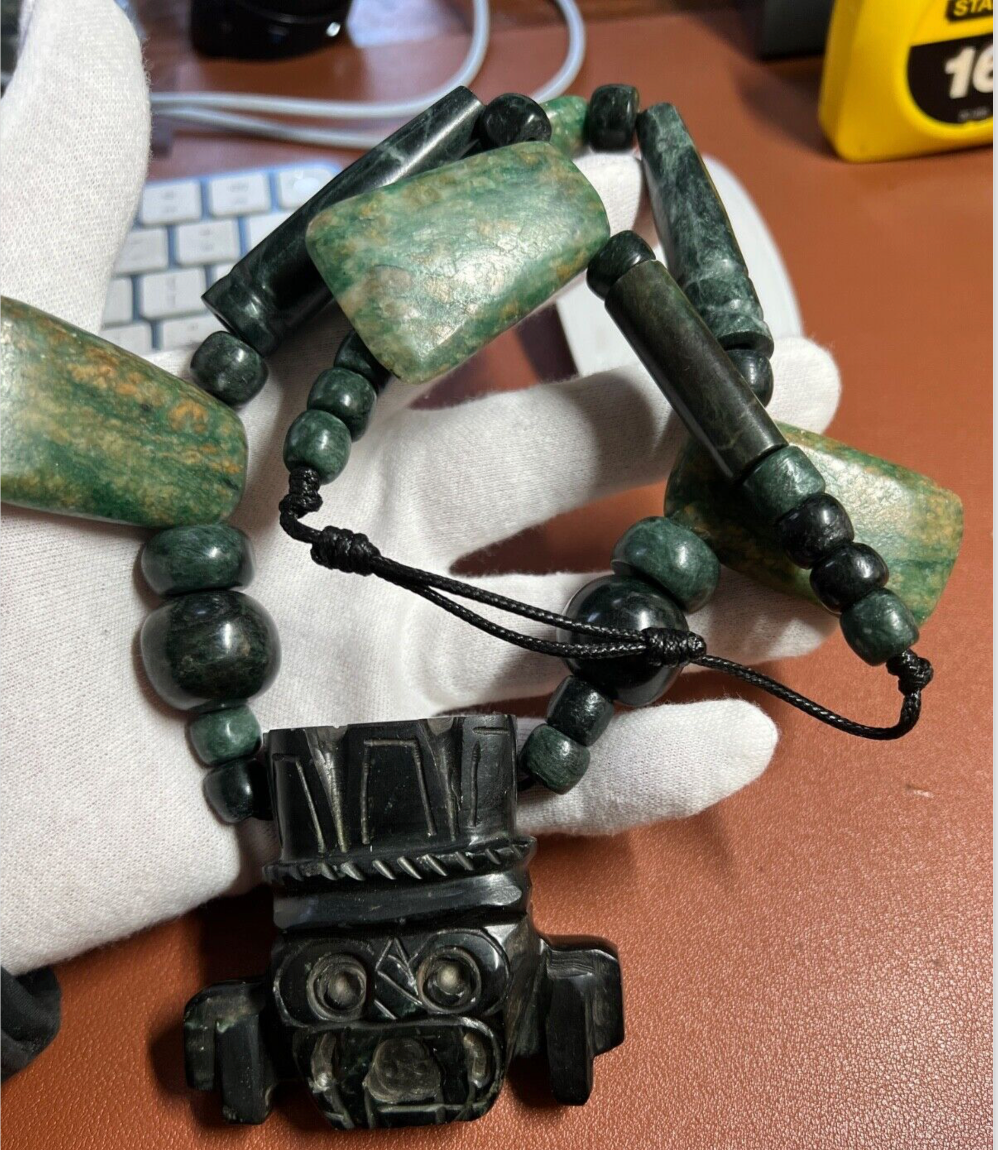 Tlaloc Aztec Rain God Necklace Pendant Beads, Guatemalan Jade, Indigenous (#38)