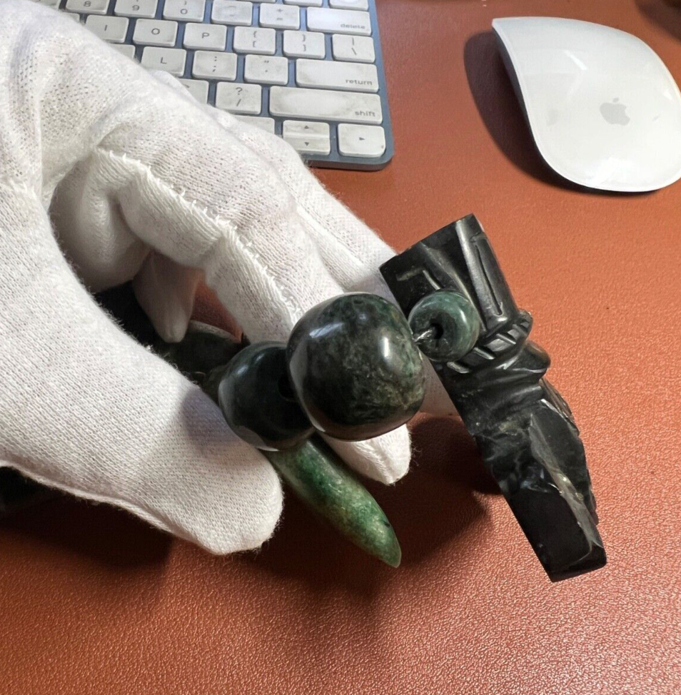 Tlaloc Aztec Rain God Necklace Pendant Beads, Guatemalan Jade, Indigenous (#38)