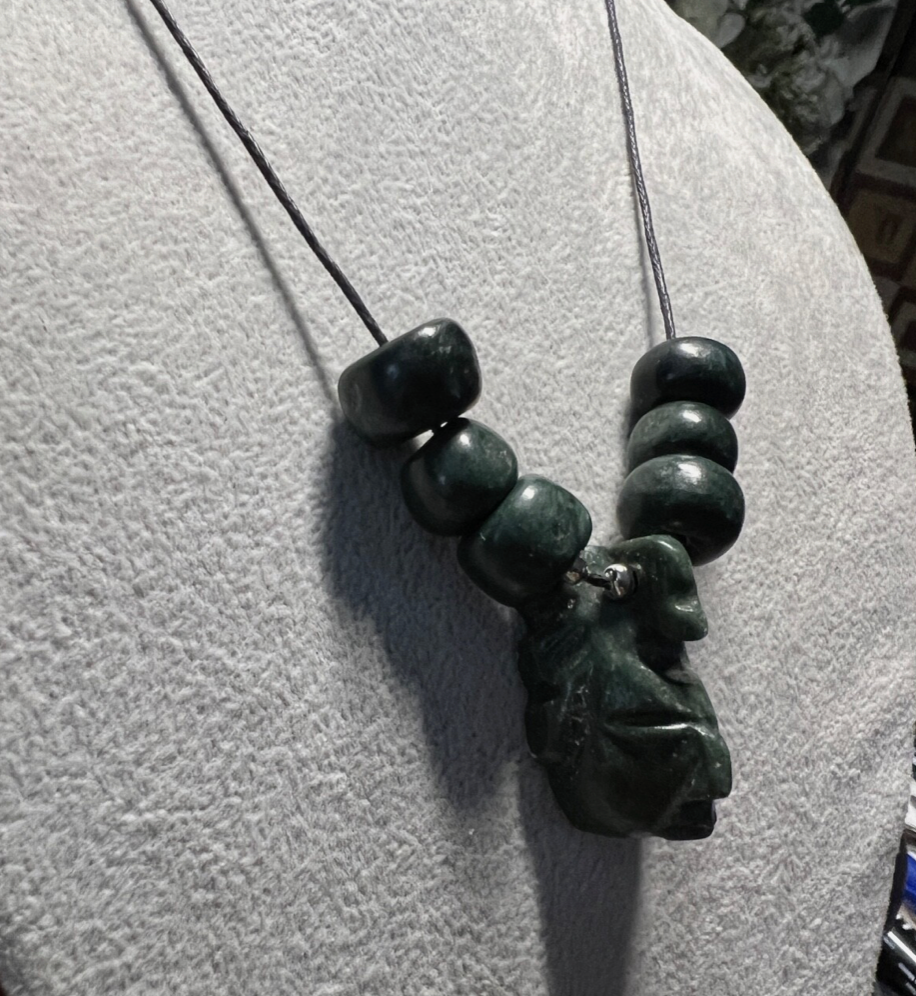 Pakal Marble Mayan Face Pendant, Natural Beads, Necklace Cord, Mexico, #2