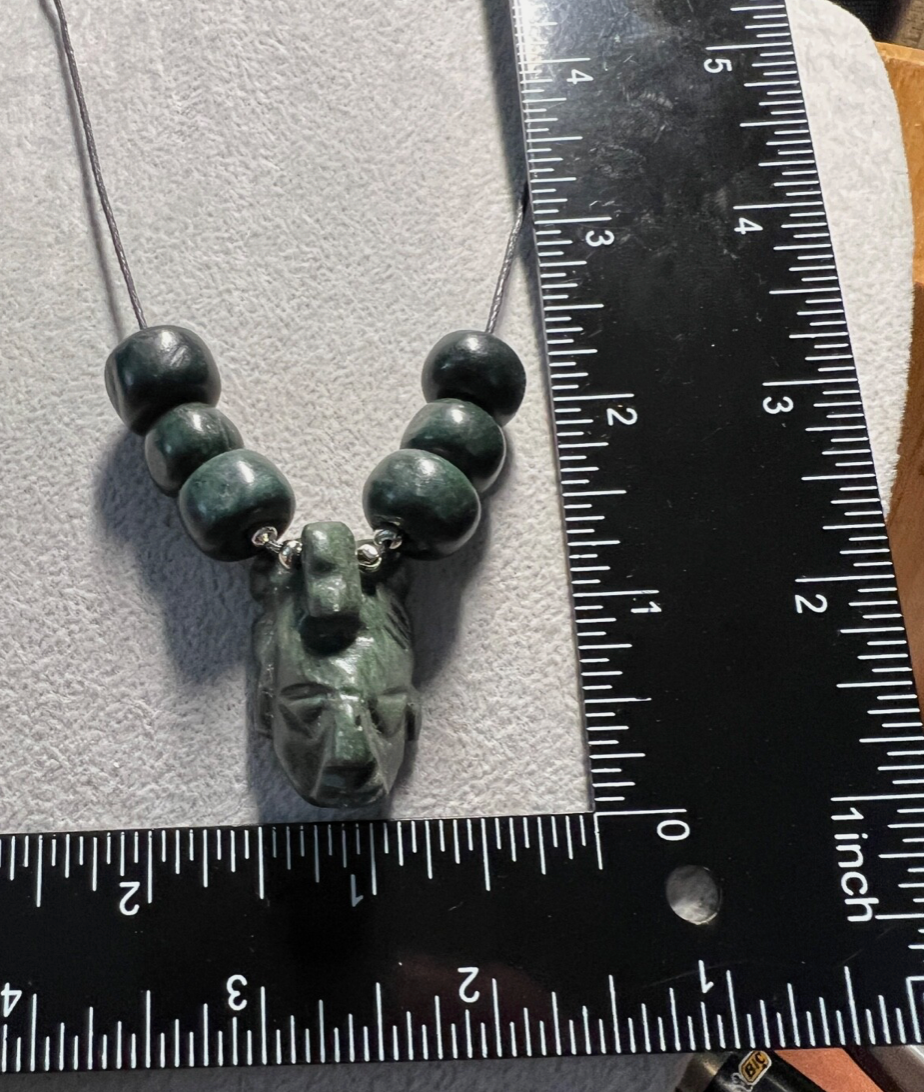 Pakal Marble Mayan Face Pendant, Natural Beads, Necklace Cord, Mexico, #2